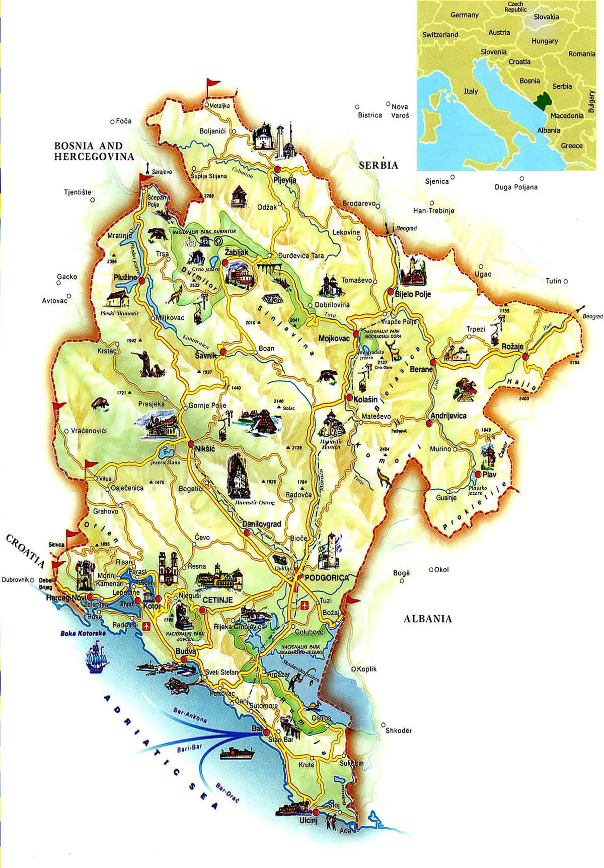 montenegro touristic map