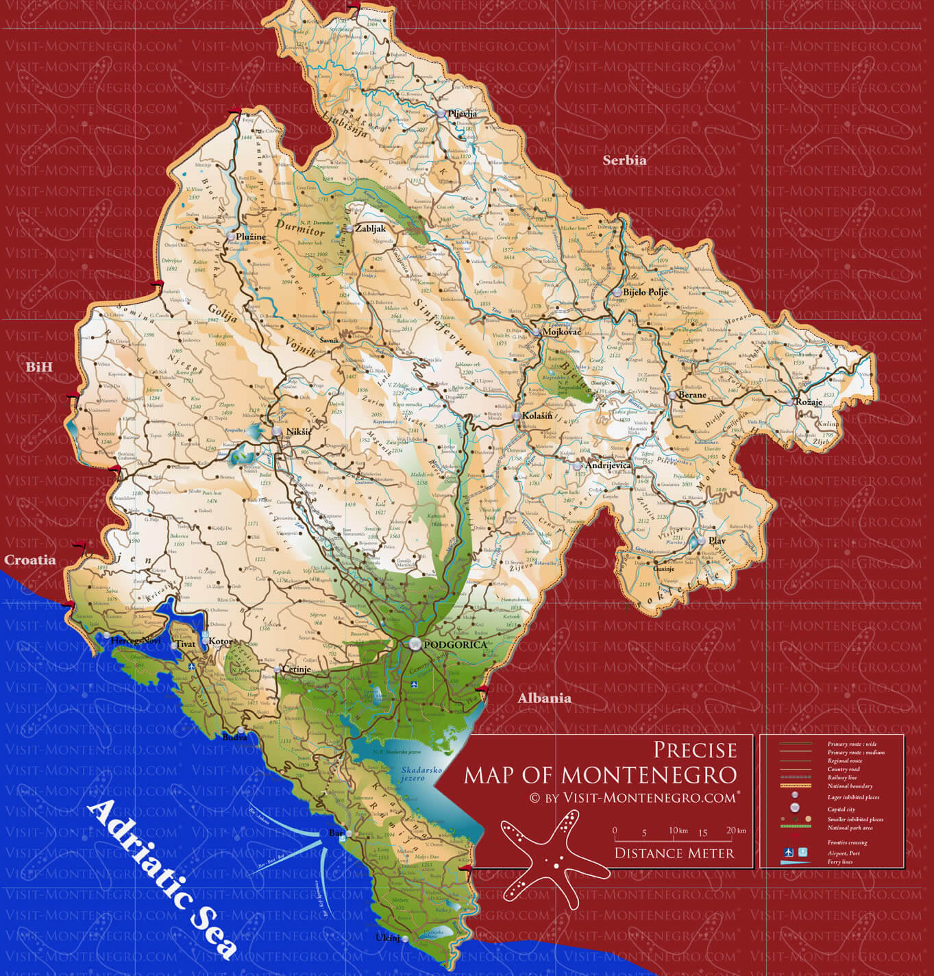 Physical Map of Montenegro