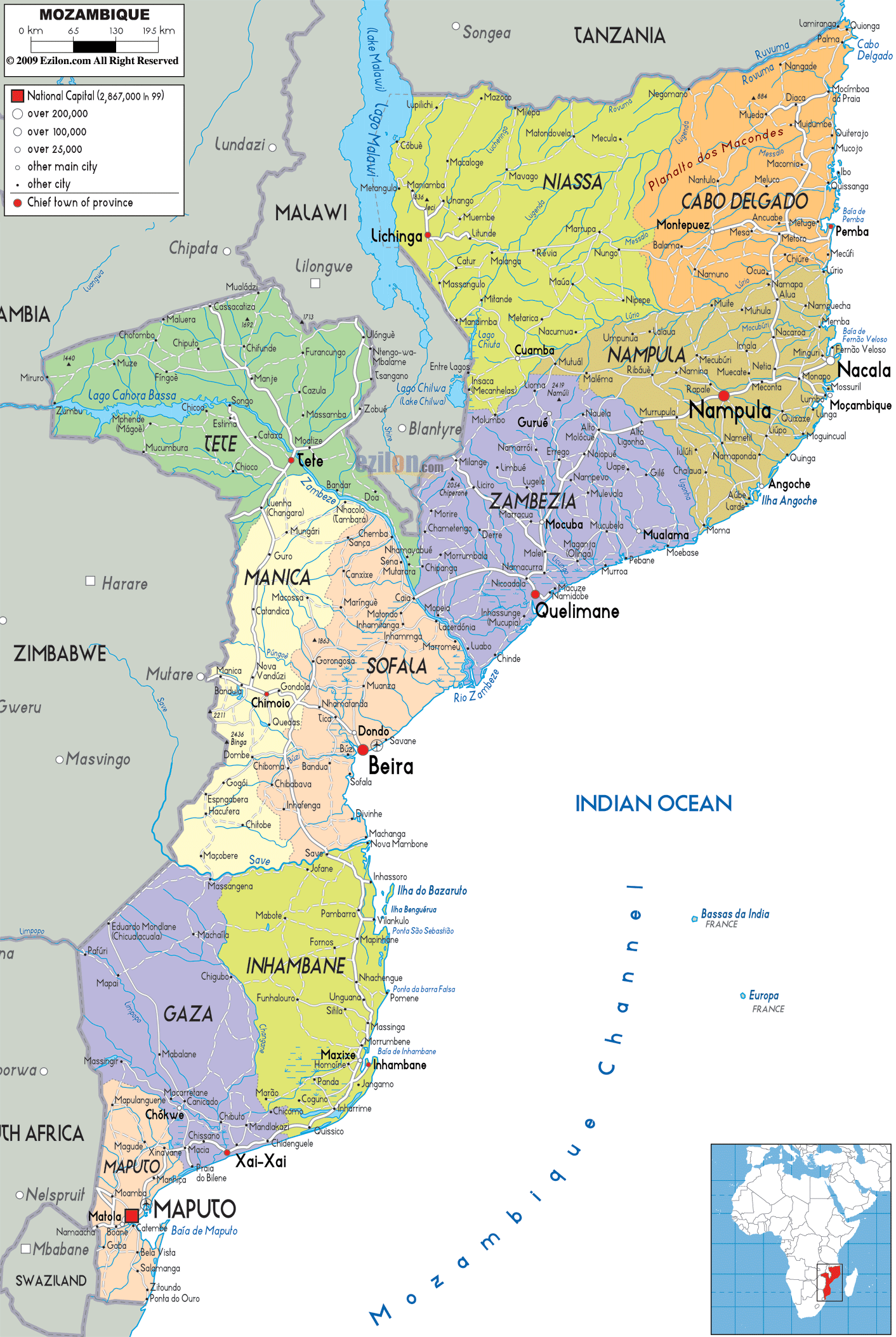 political map of Mozambique