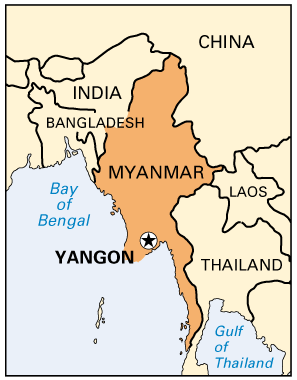 Rangoon In World Map Yangon Map