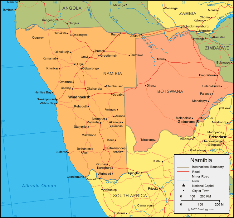 political map of namibia