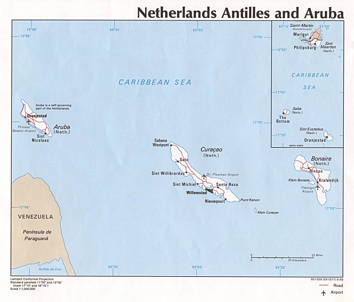 Netherlands Antilles Aruba Political Map