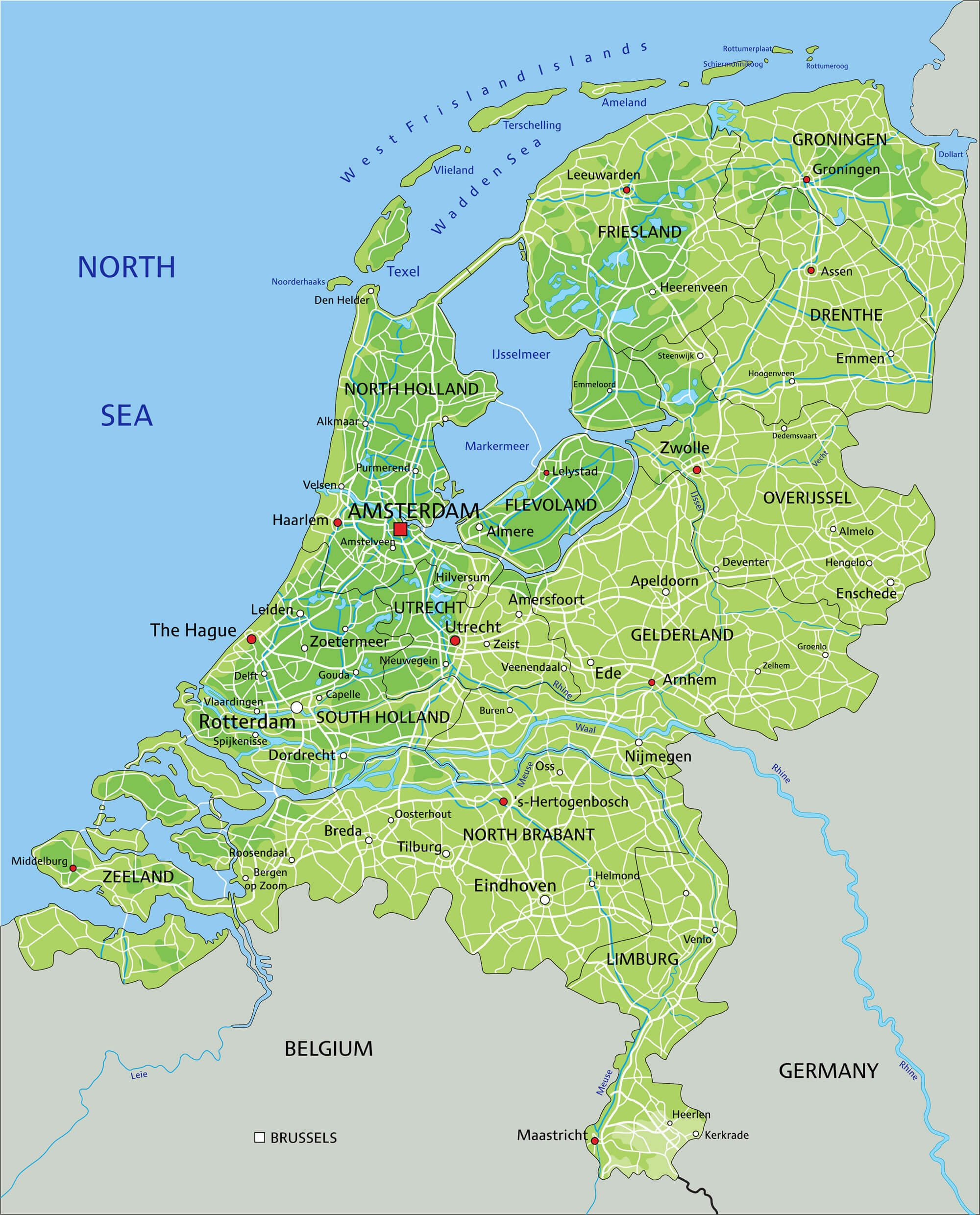 Netherlands Physical Map