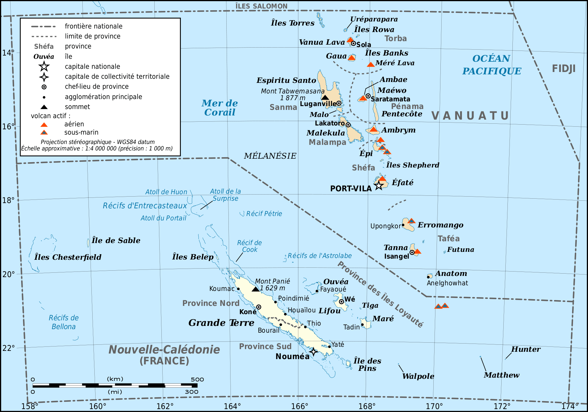 New Caledonia and Vanuatu map