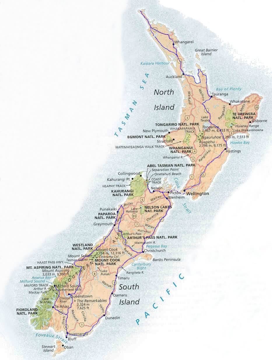 New Zealand physical geography map