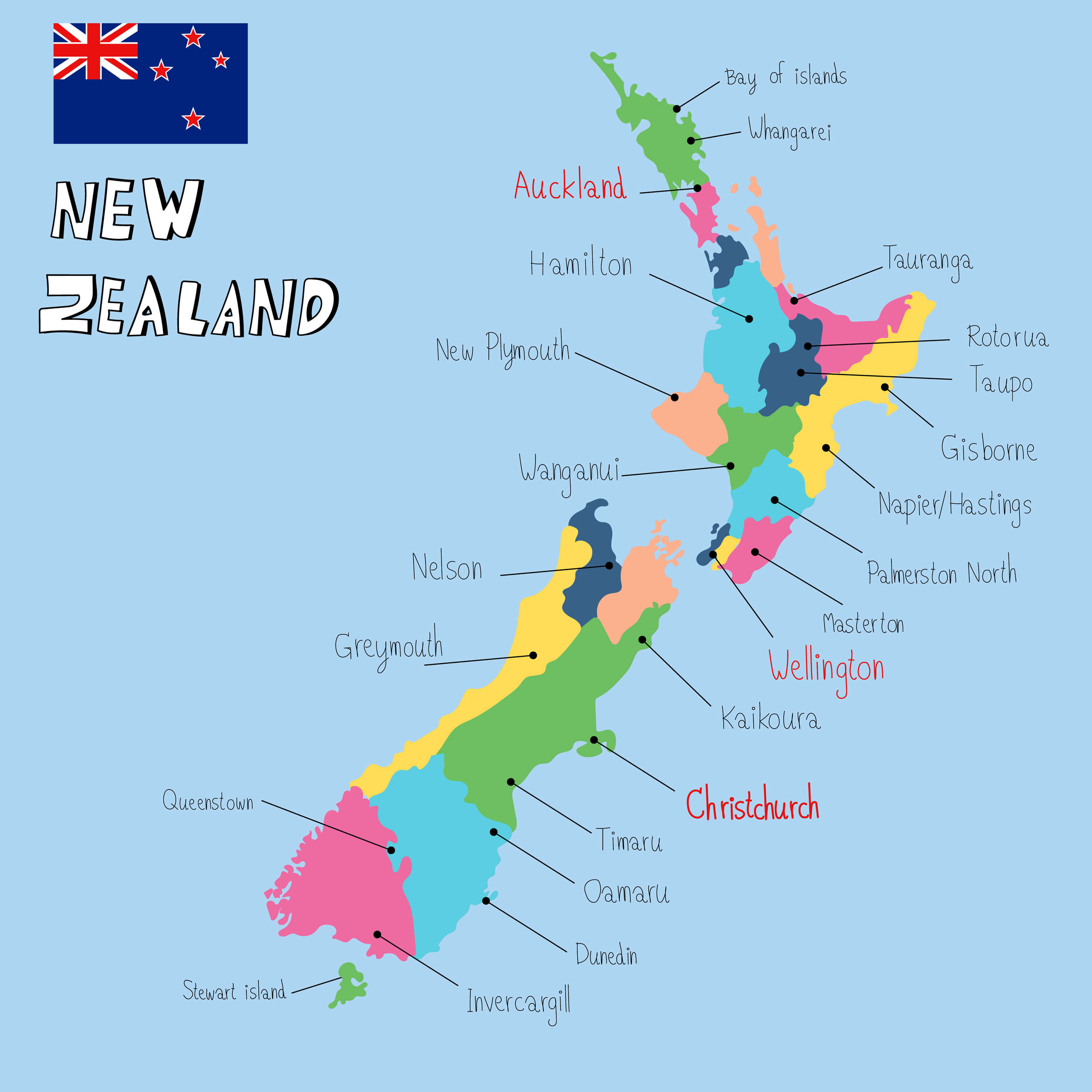 New Zealand regions and provinces map