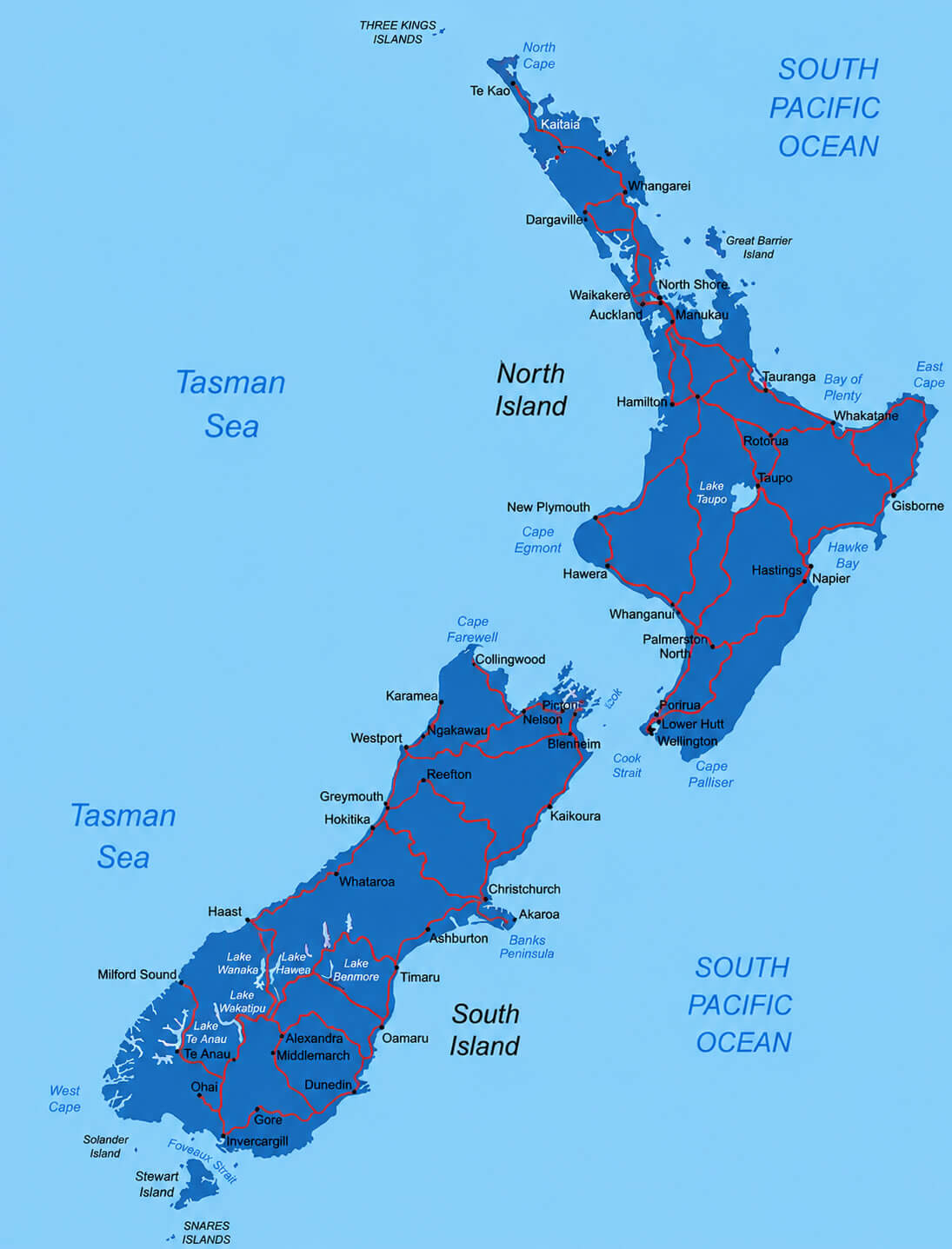 New Zealand road night lights map