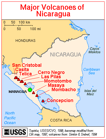 Map Nicaragua Map Volcanoes