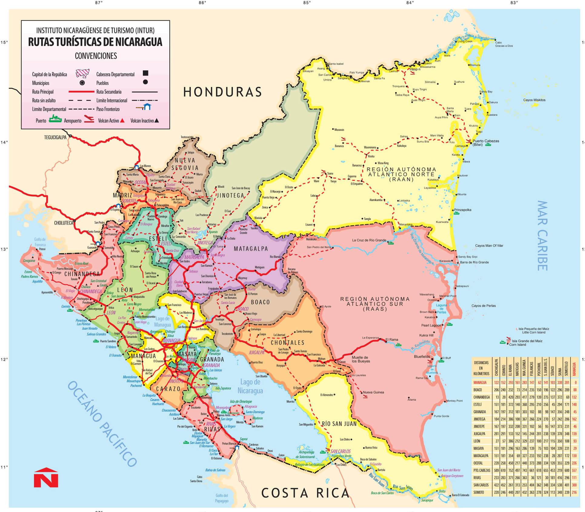 Nicaragua Political Regions Map