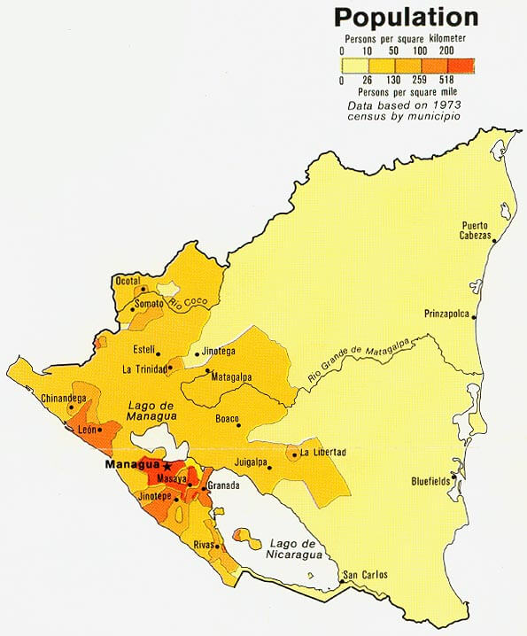 Nicaragua Population Map 1979