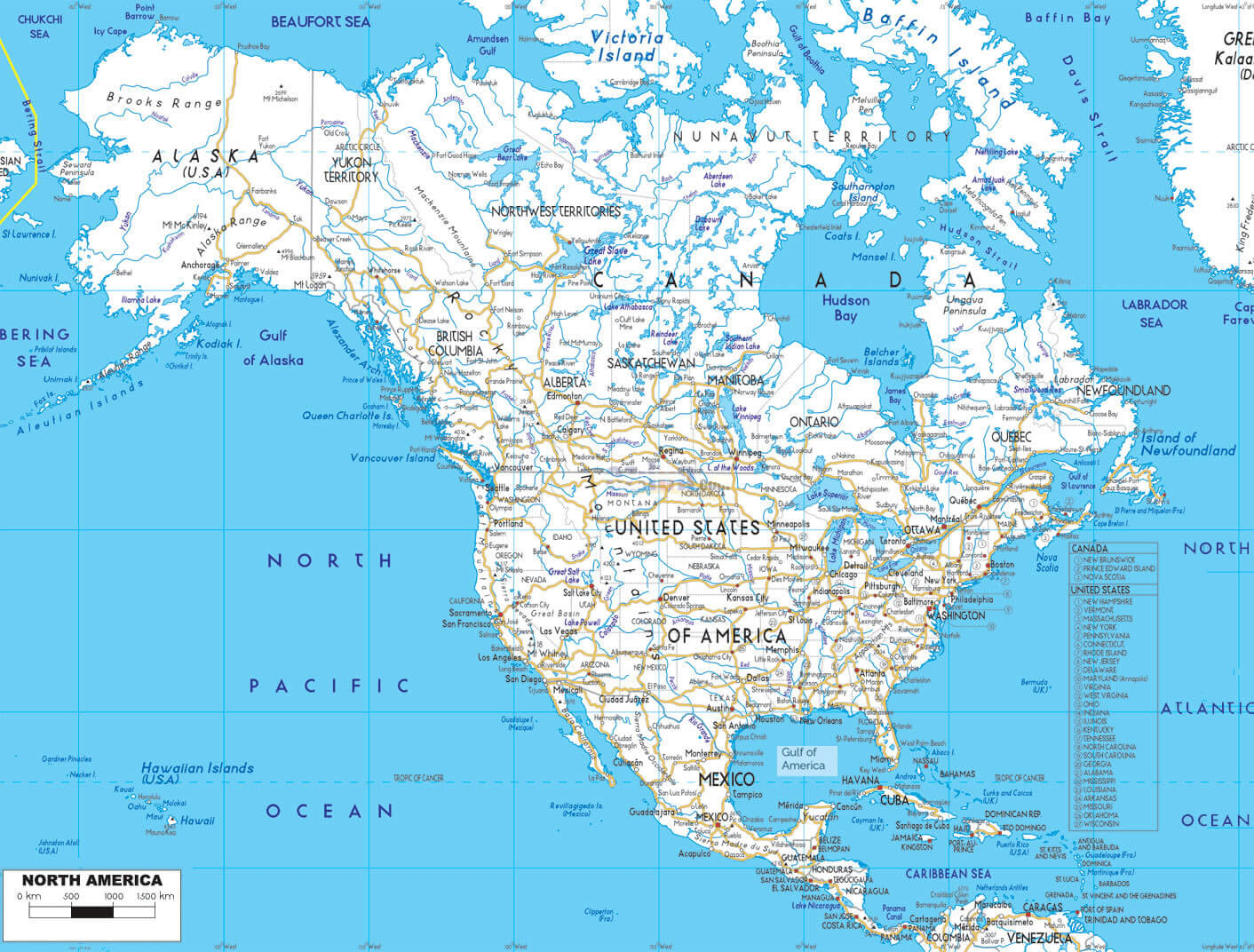 North America Cities and Roads Map