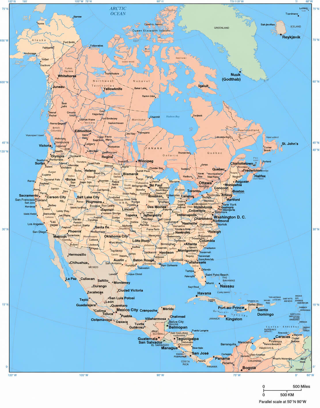 North America Major Cities Map