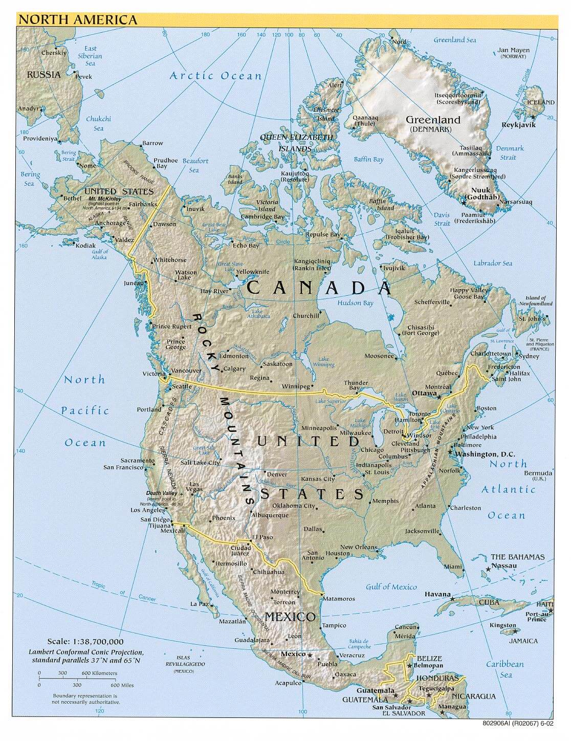 North America detailed geographical map