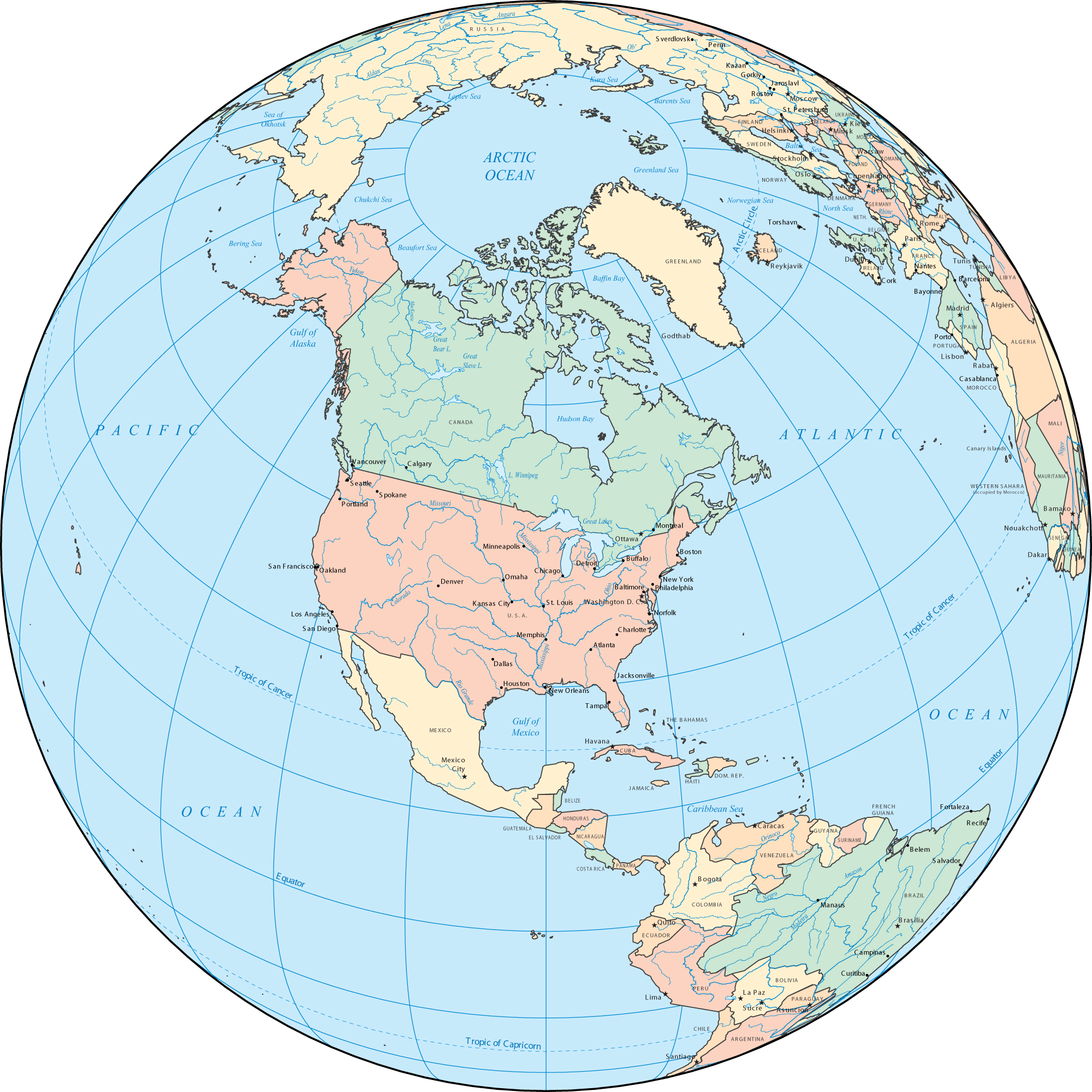 North America location map on globe