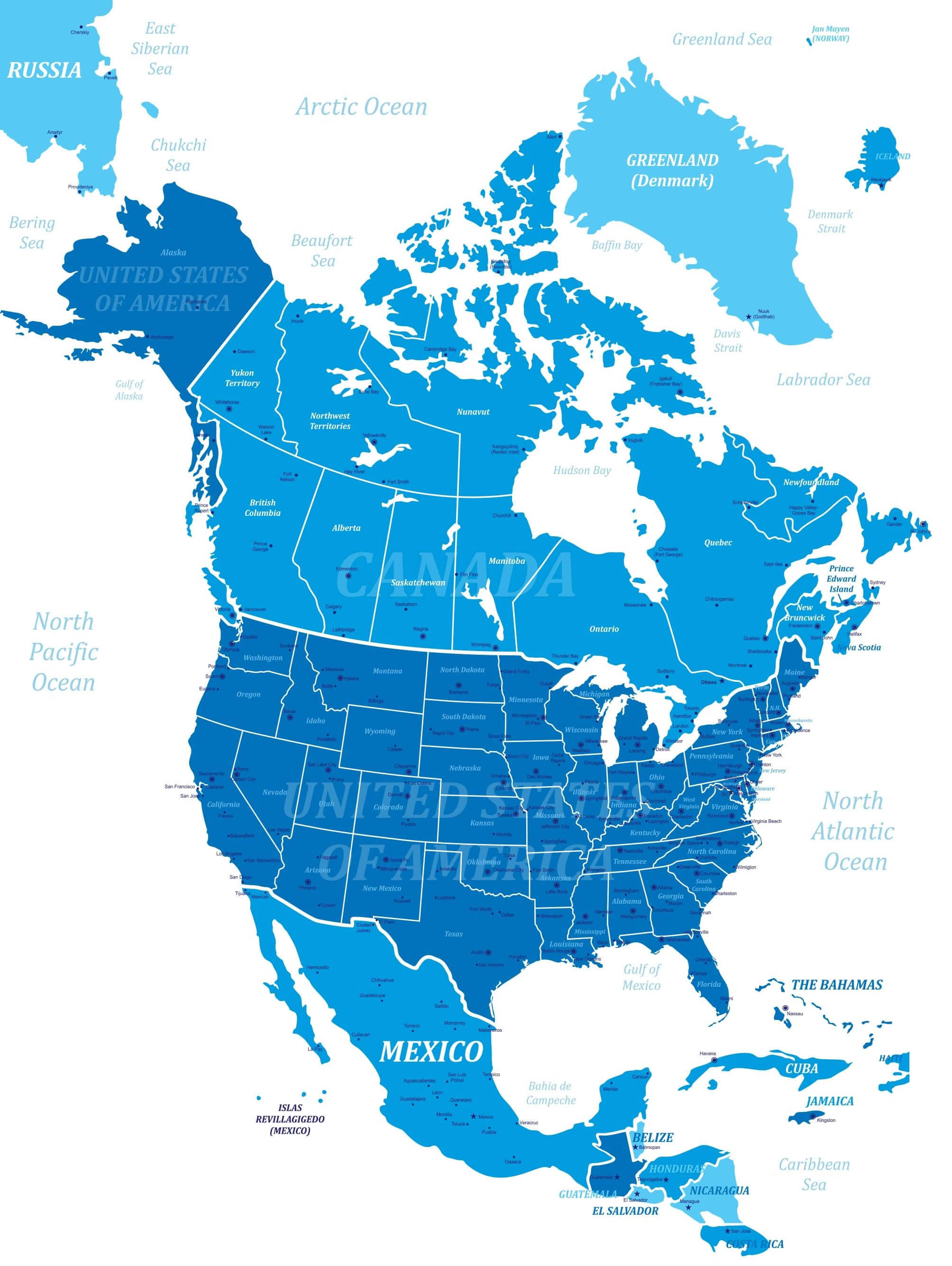 North America political map with national borders