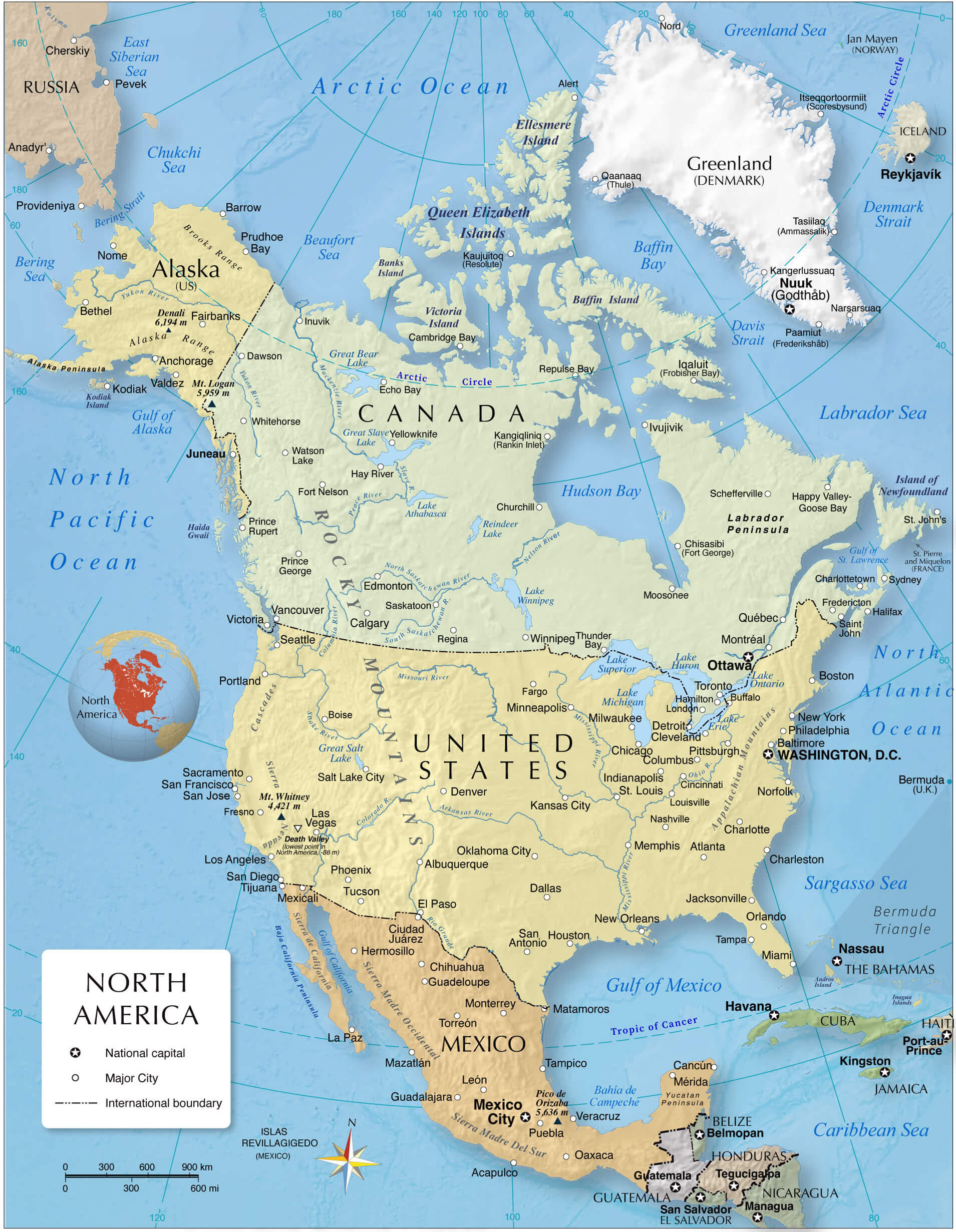 North America countries and international borders map