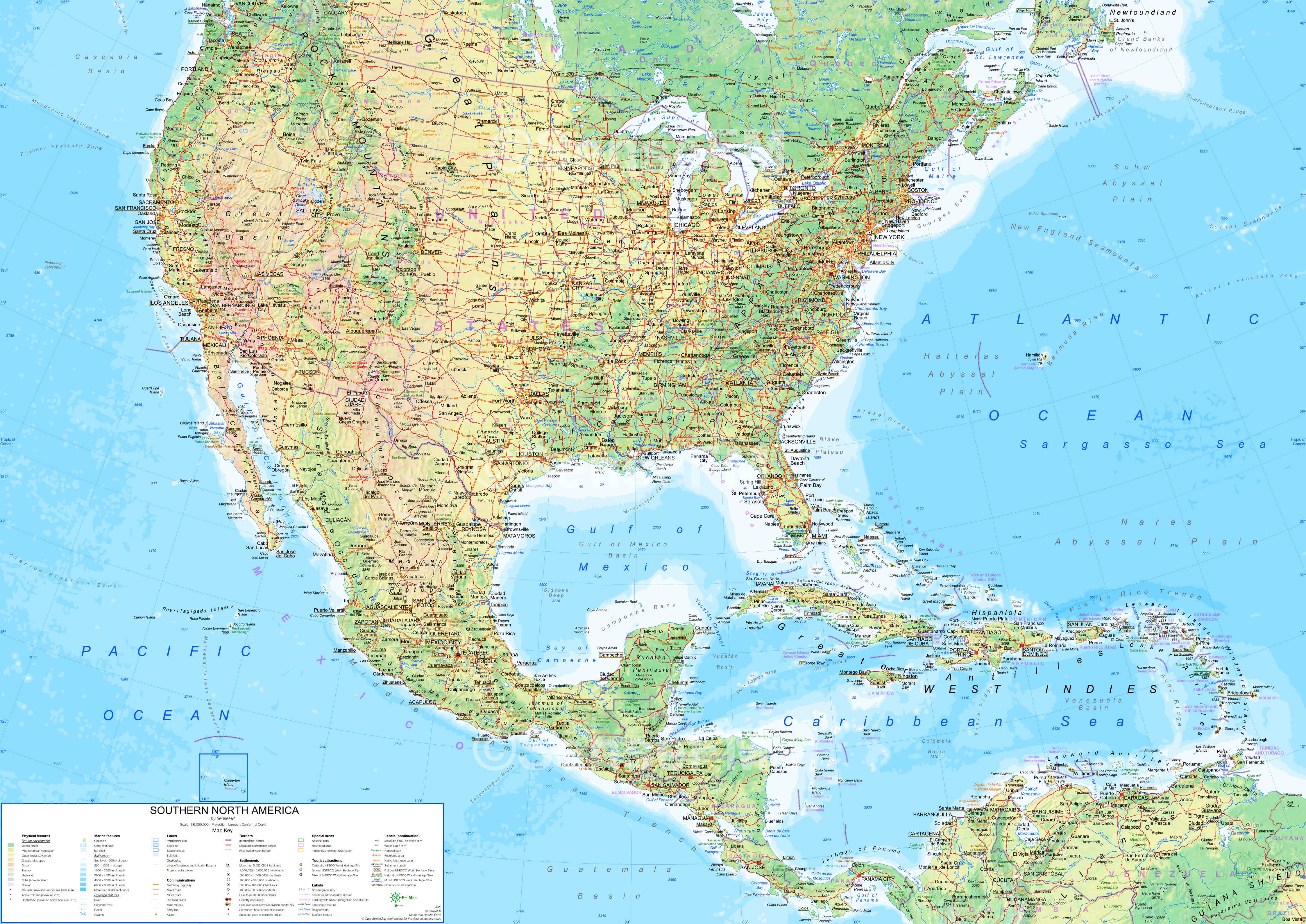 North America high resolution physical map