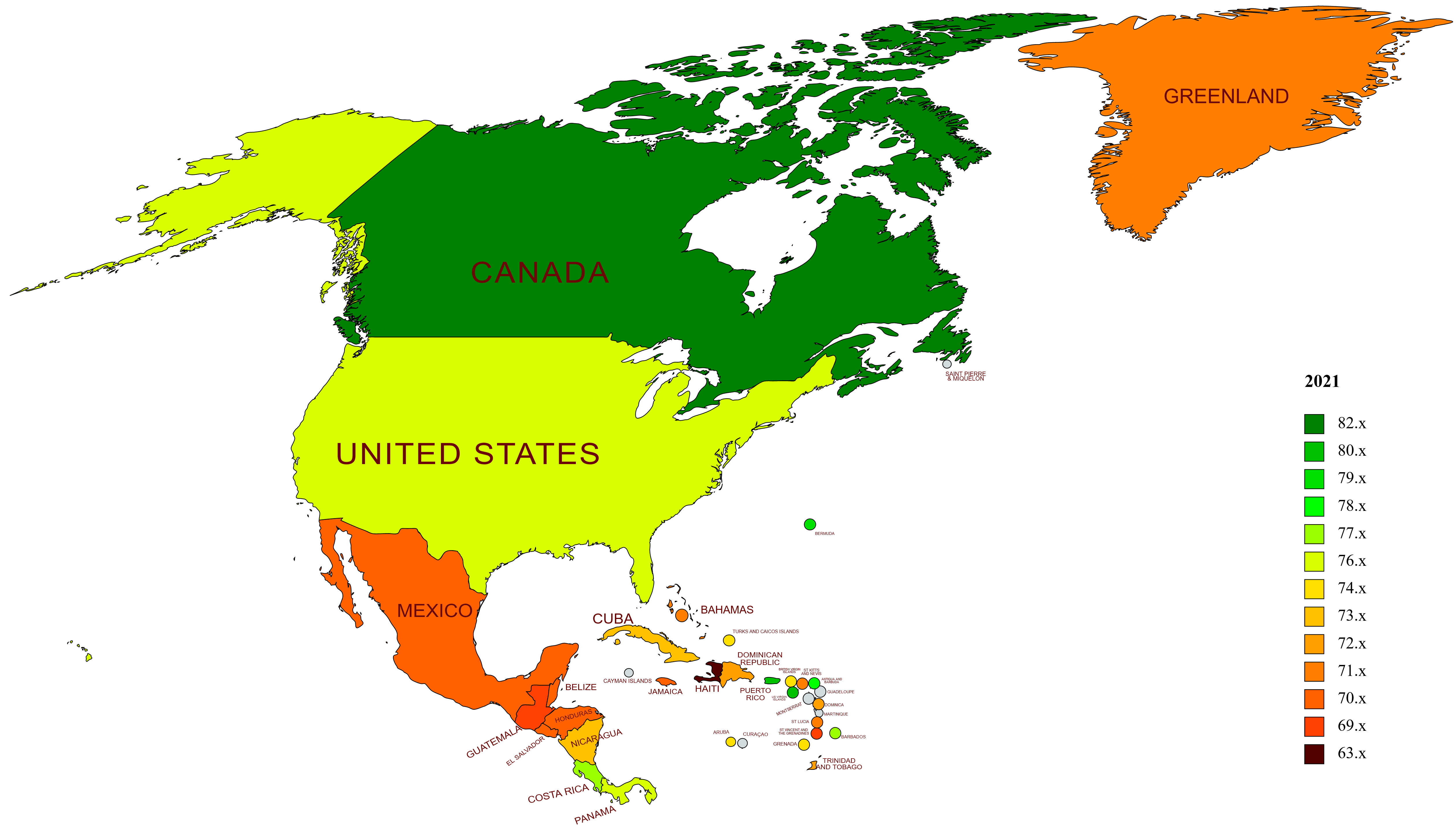 North America life expectancy map