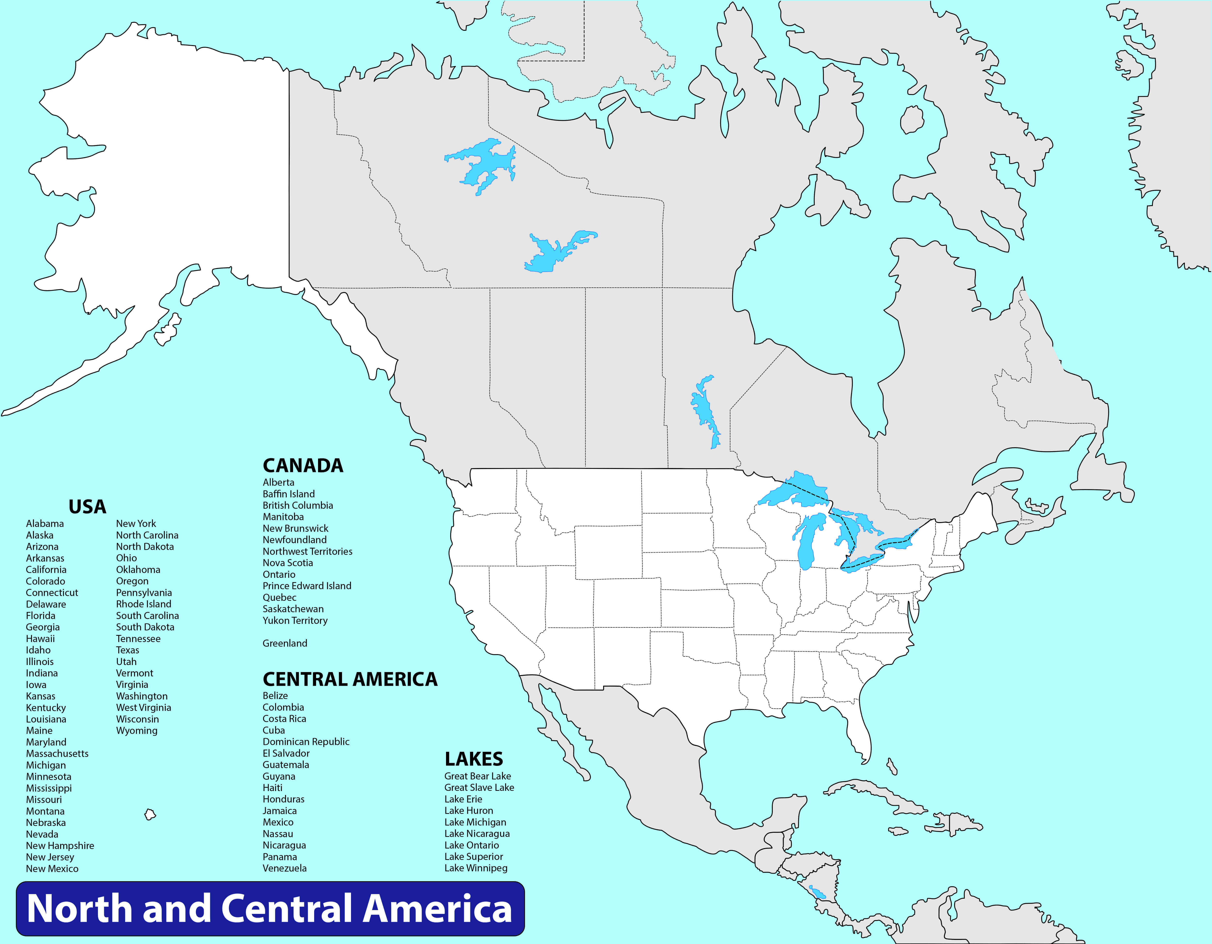 North America outline blank map with borders