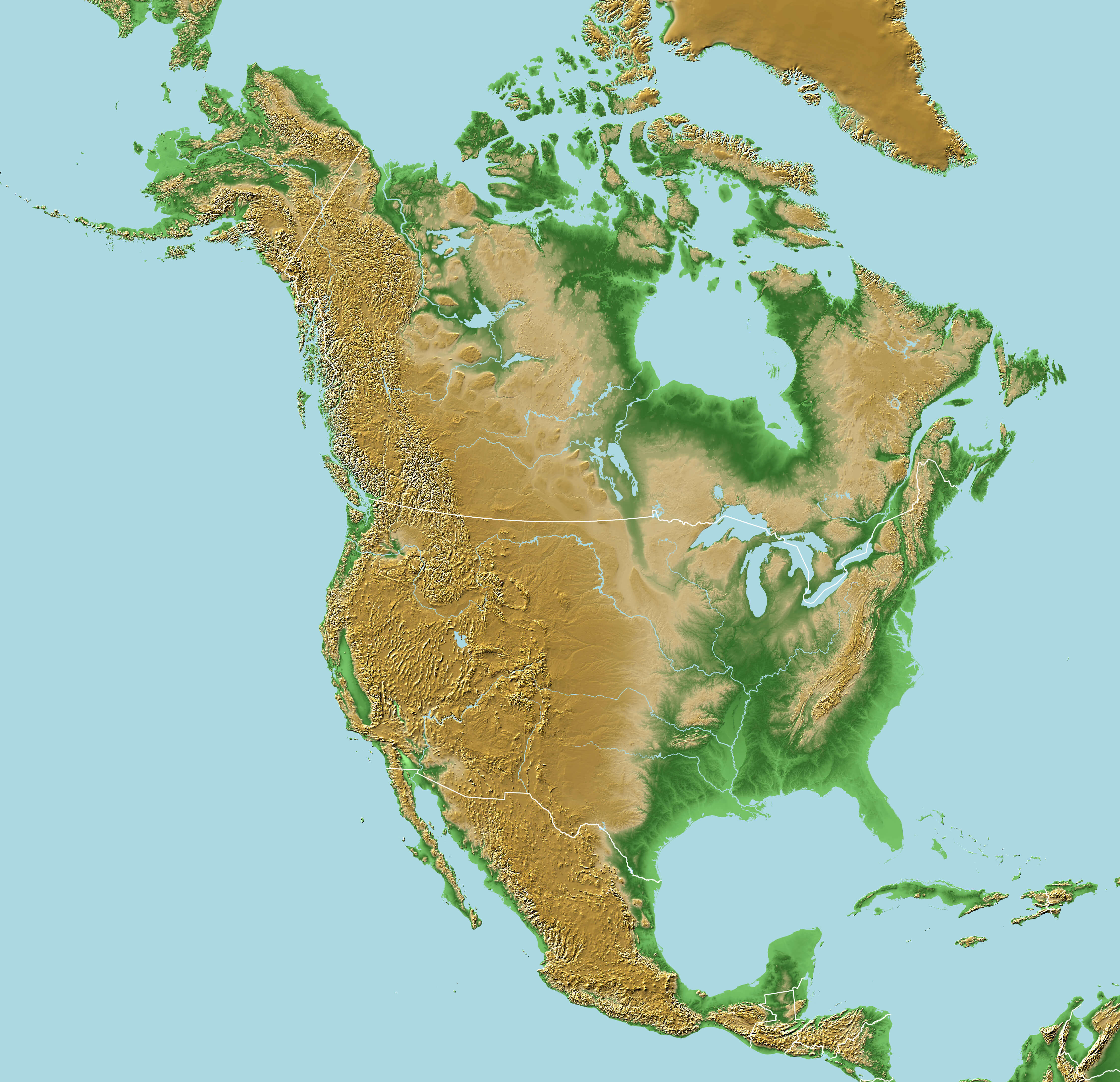 North America physical relief blank map