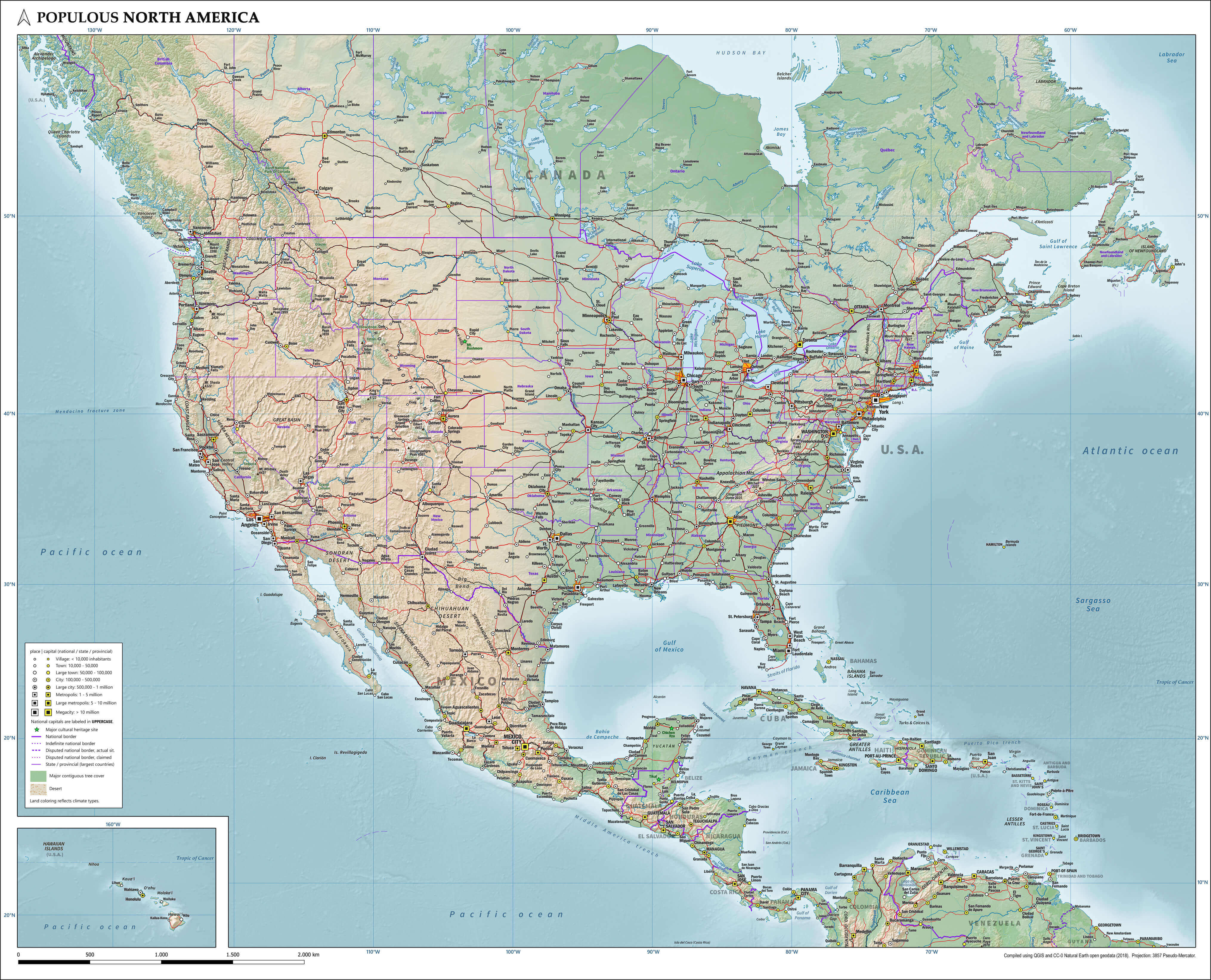 North America population density map