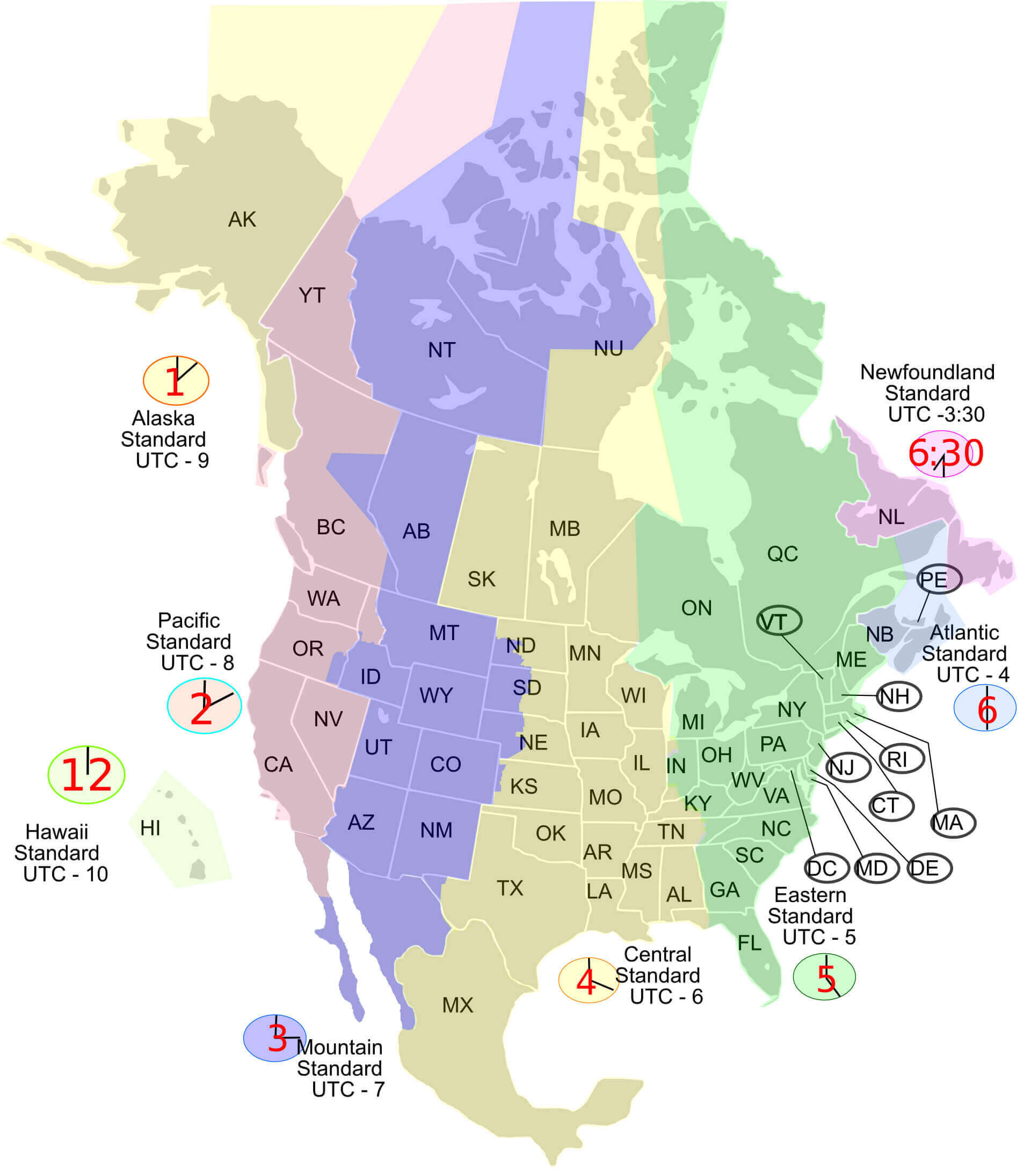 North America time zone map