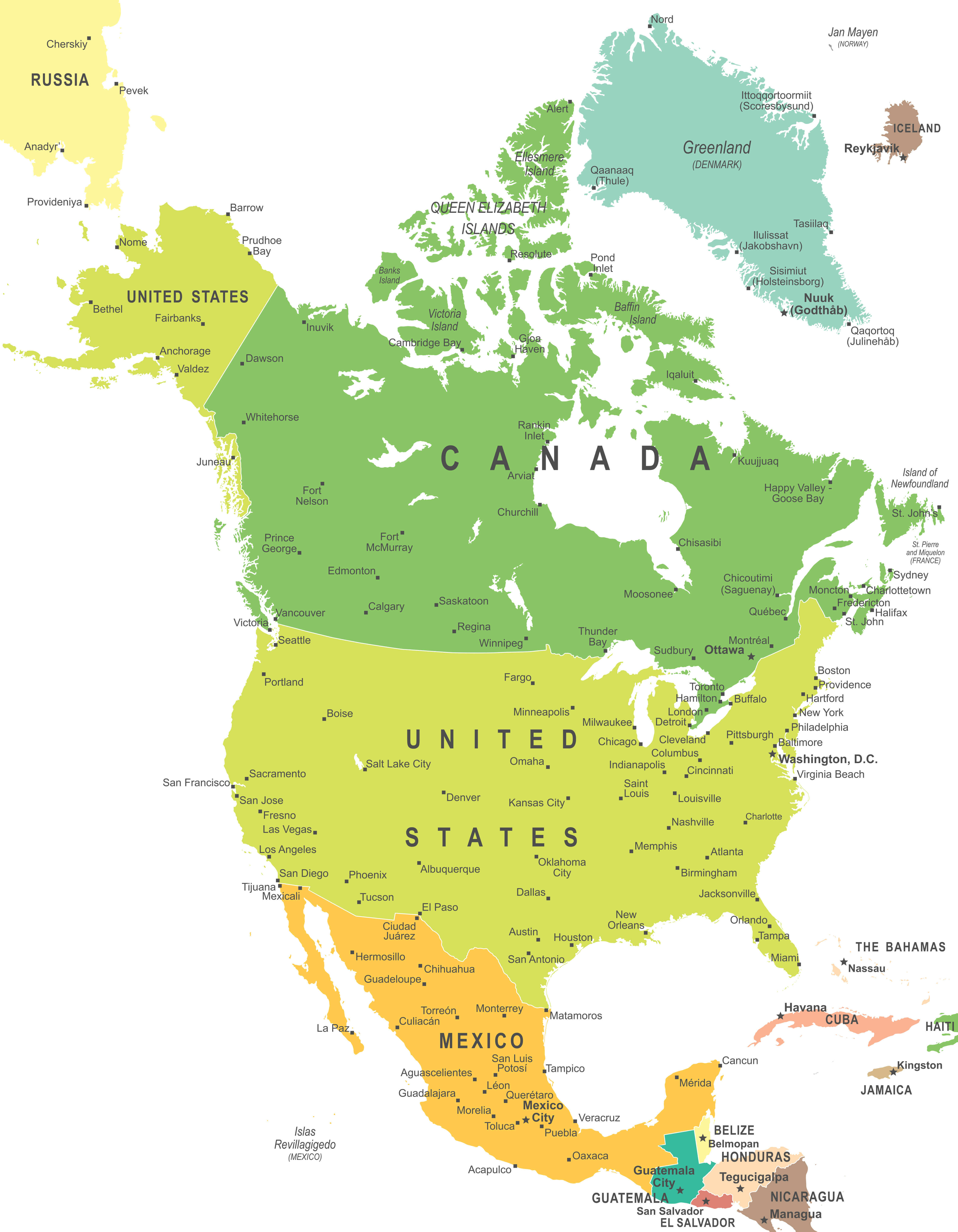 North America USA Canada Mexico map