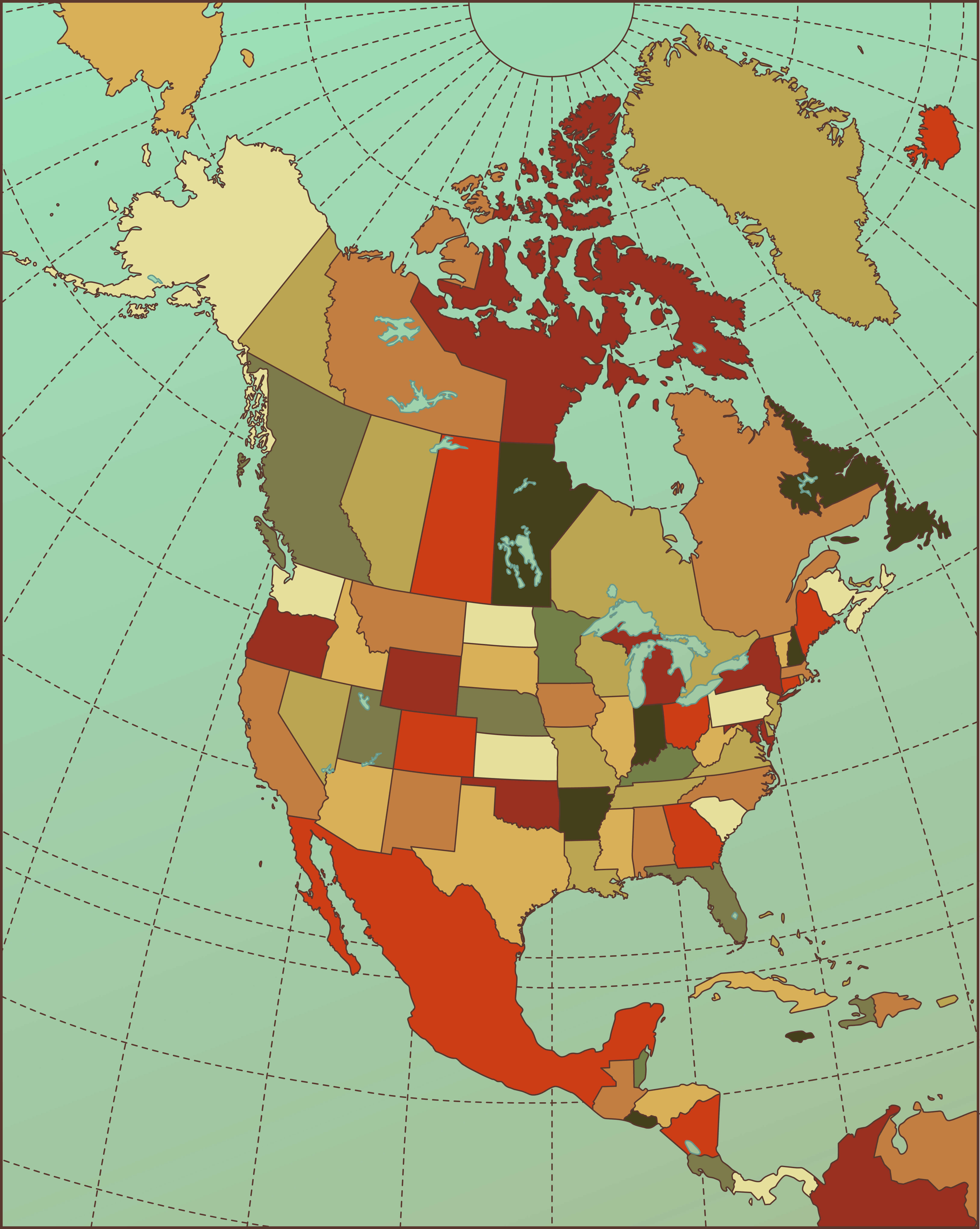 North America USA Canada Mexico territories map