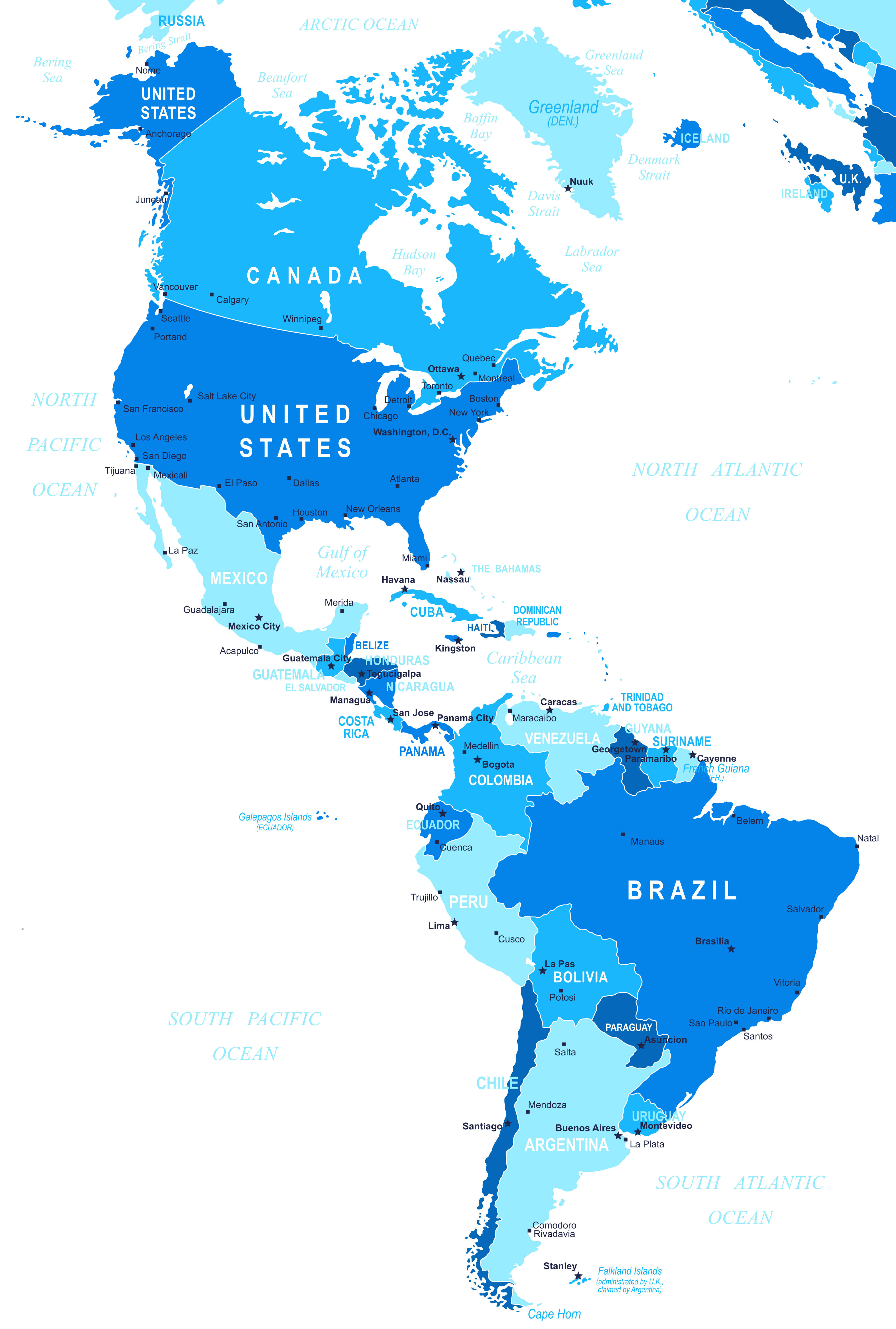 North and South America political map