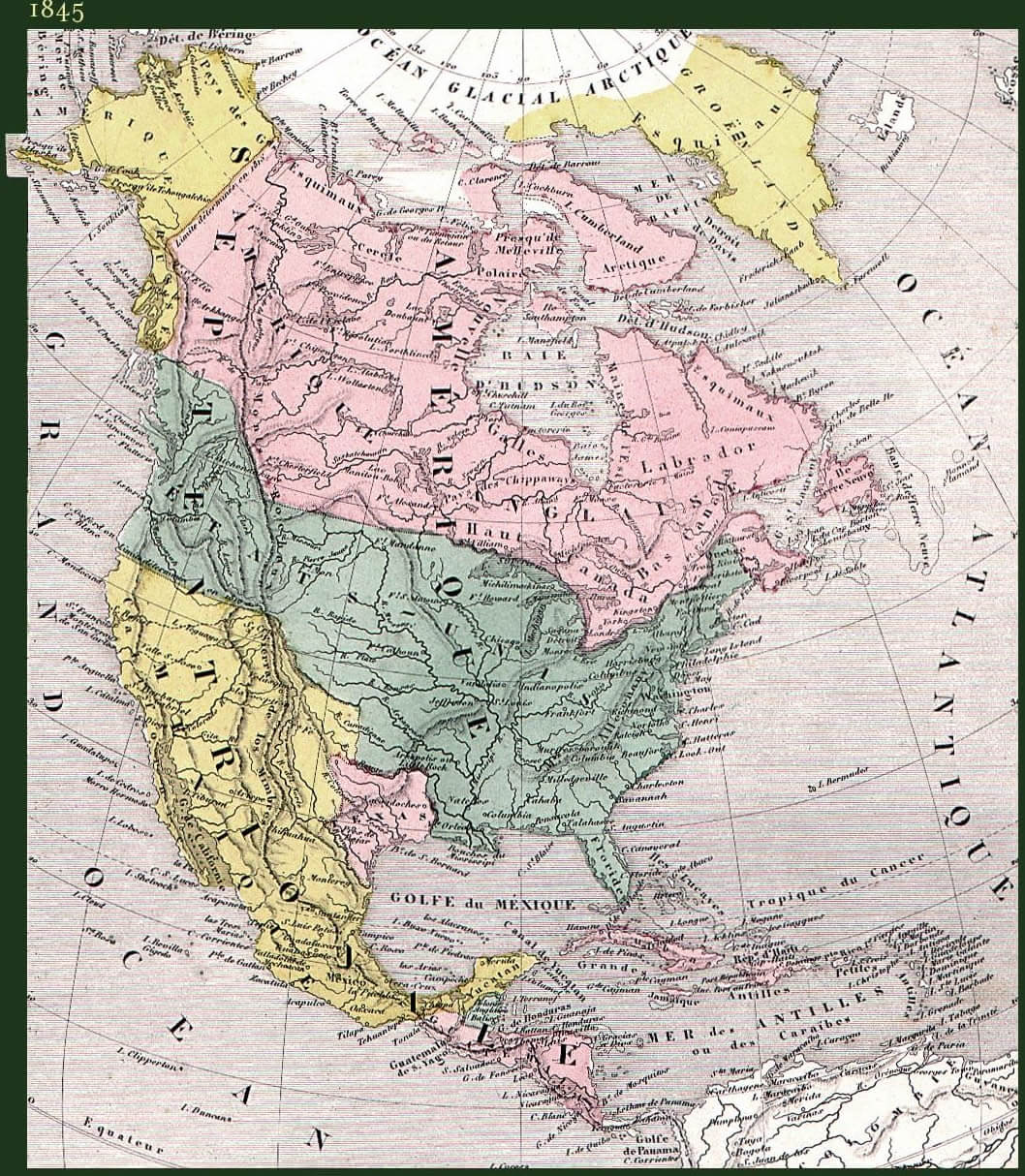 North America historical map 1845