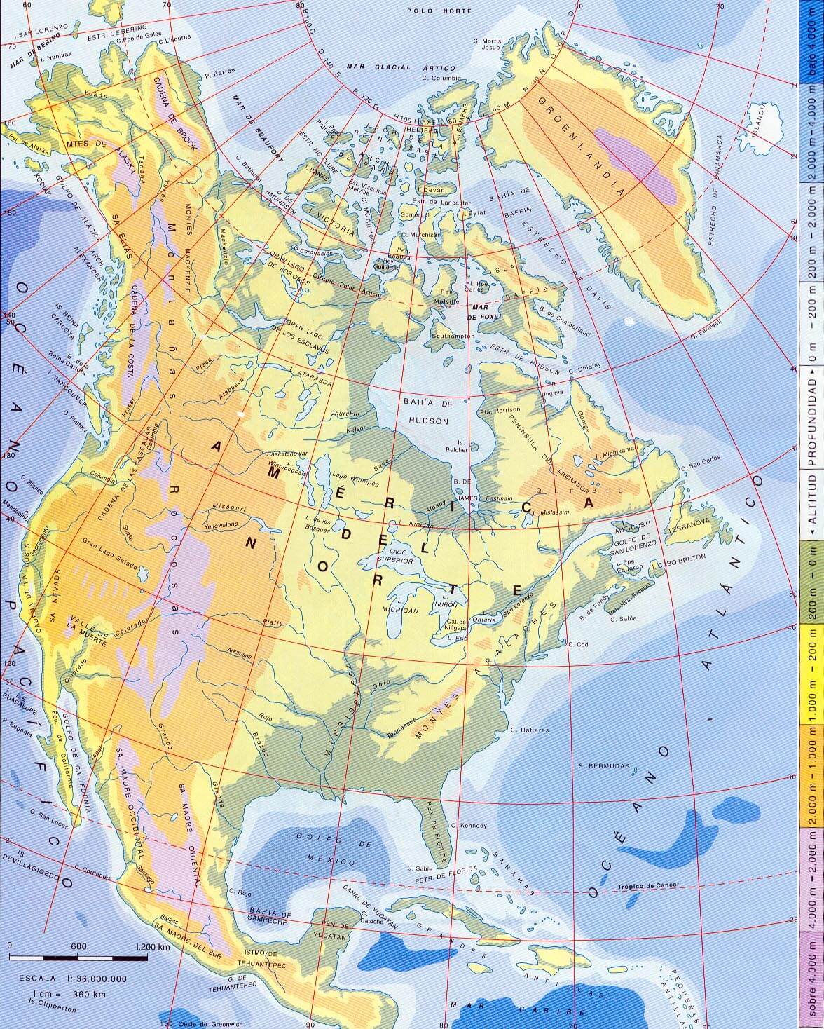 North America historical physical map