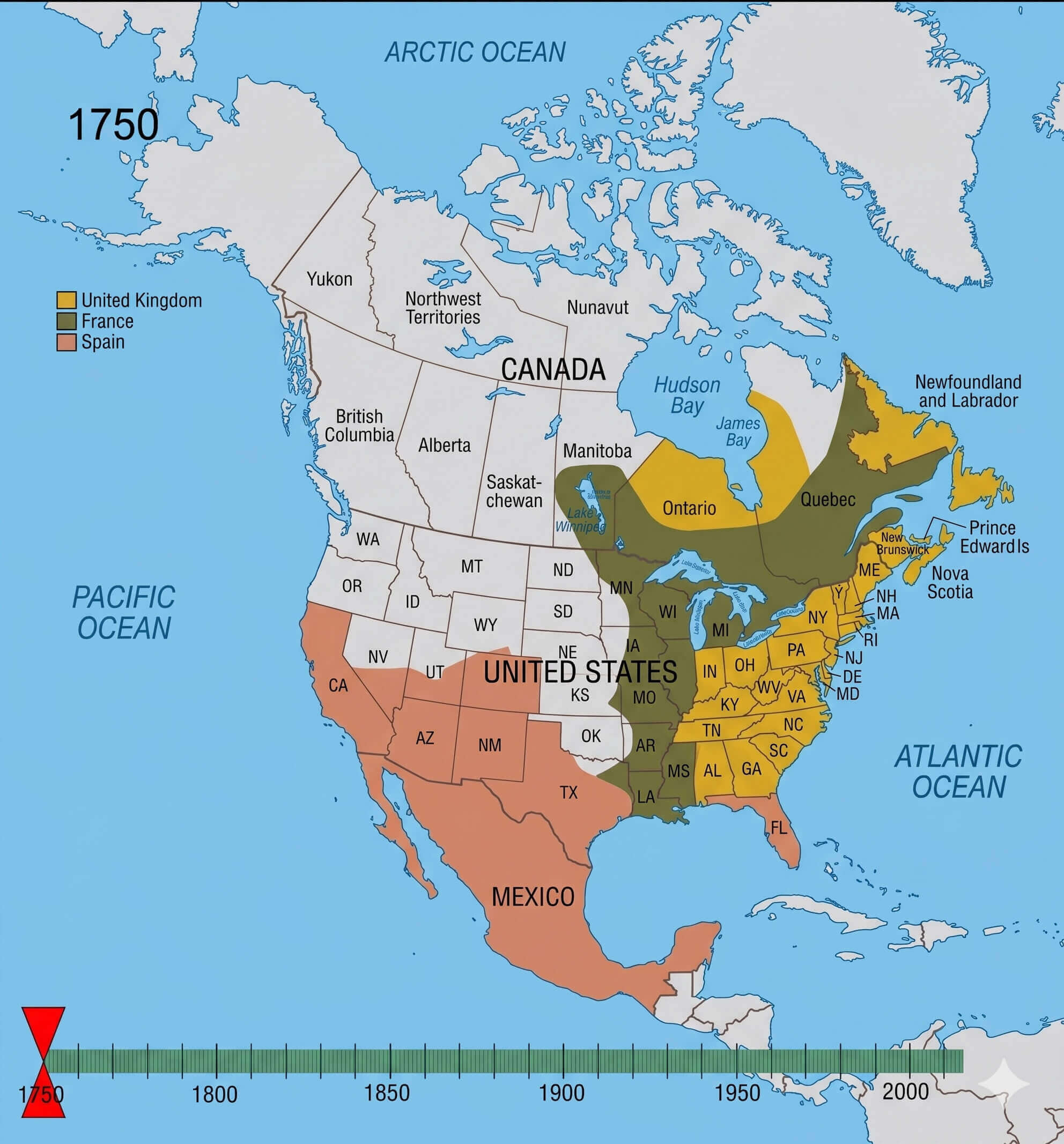 North America Native American territories map 1750