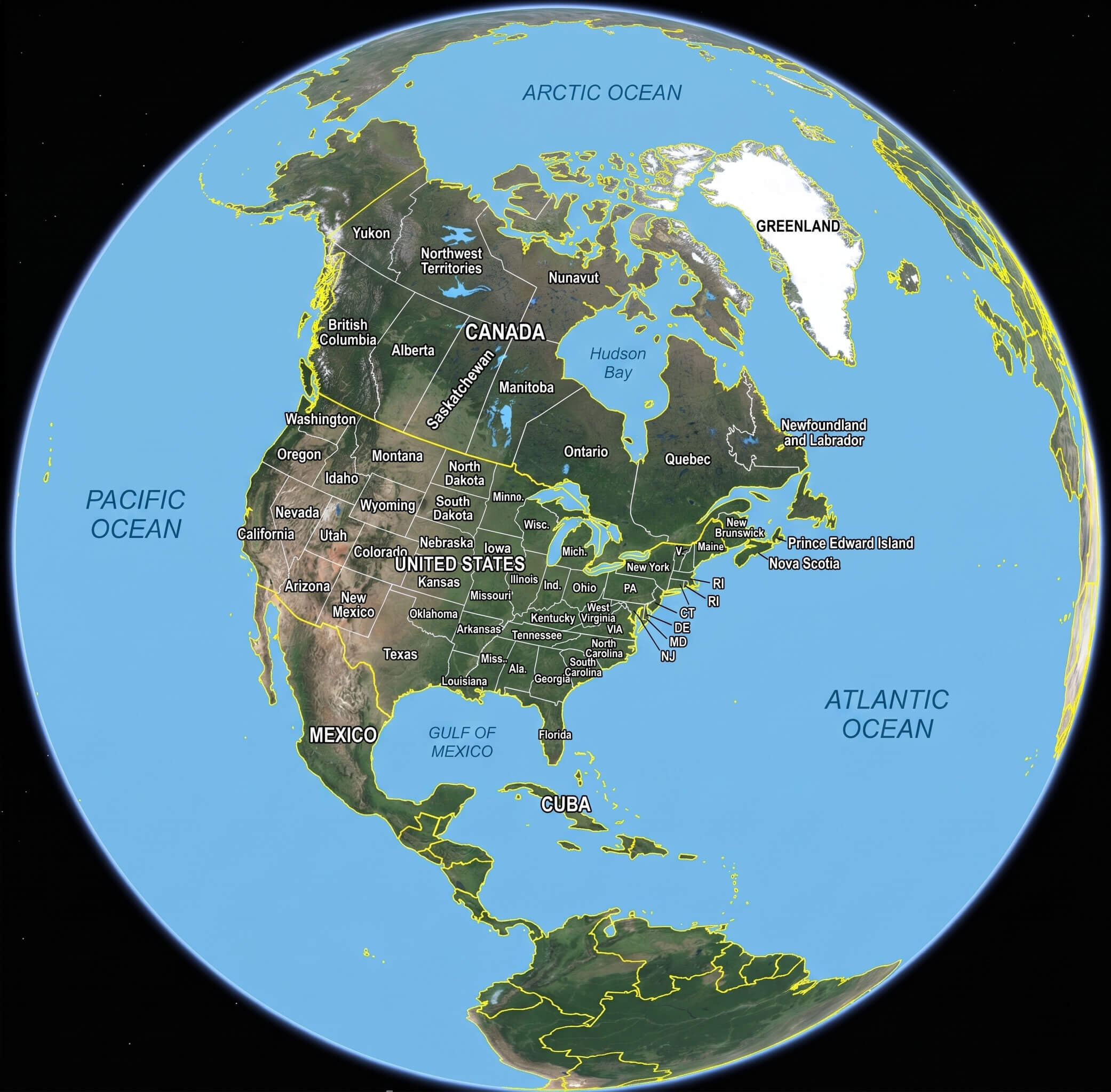 Colorful North America countries map