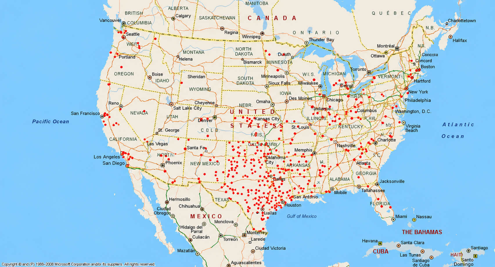 North America population density map