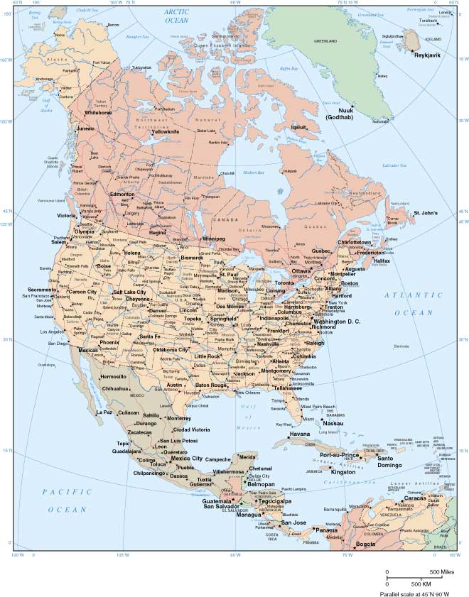 north america cities map