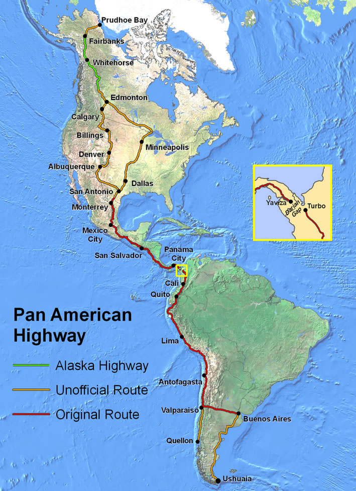 pan ameircan highway map north south america