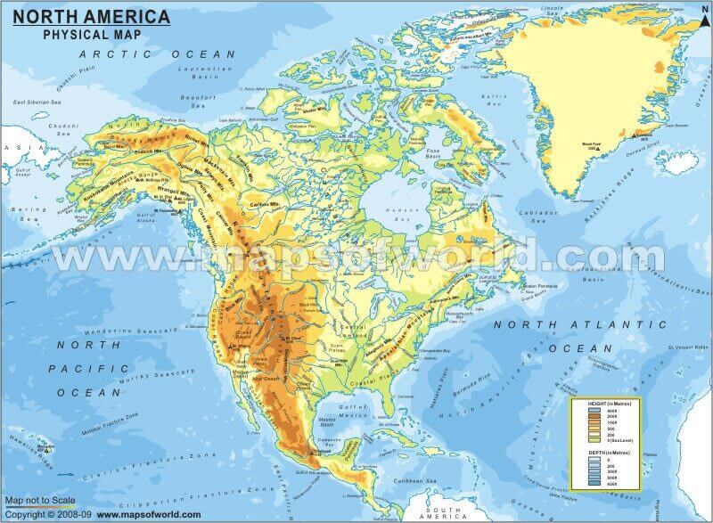 North America continent physical map