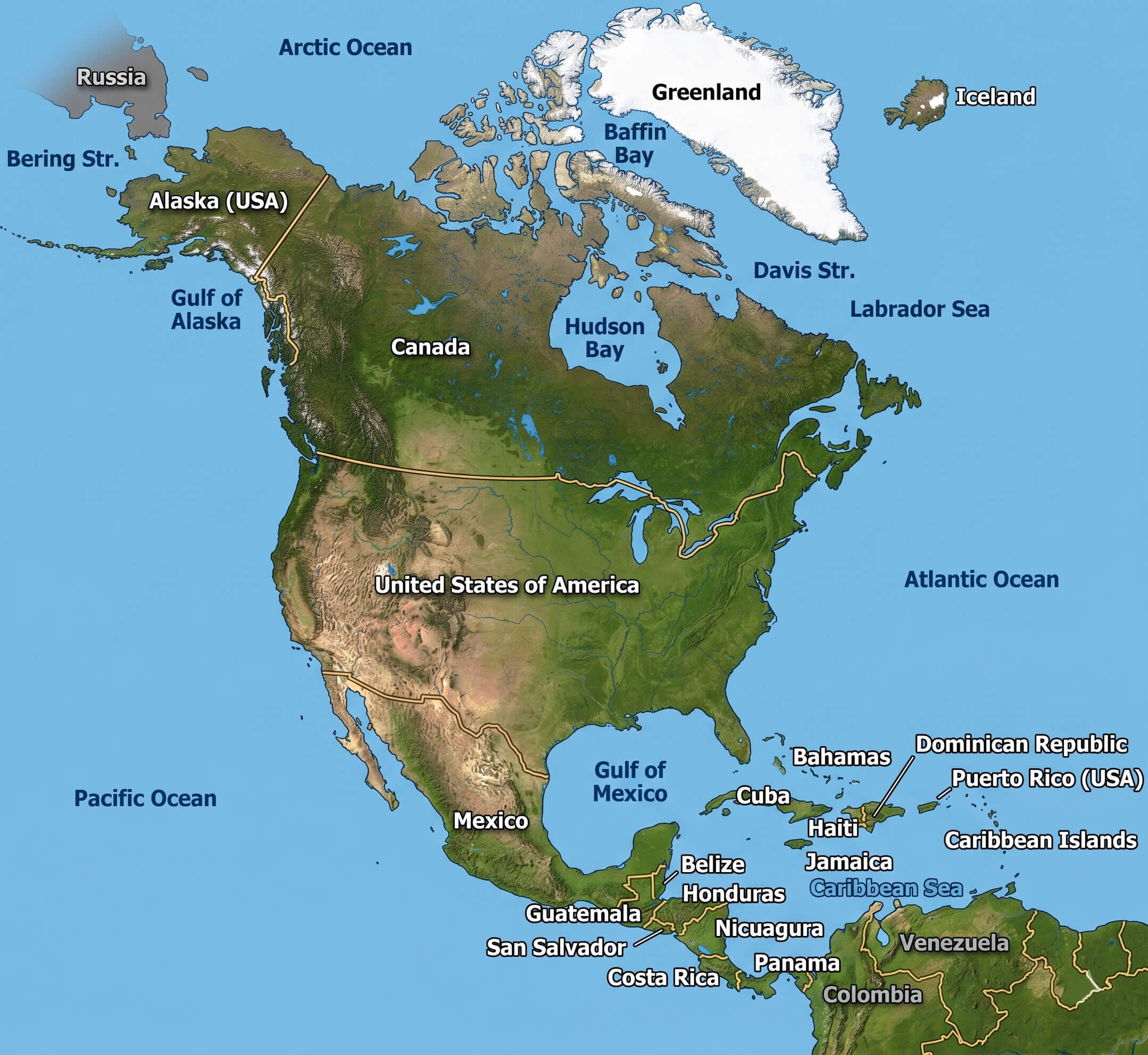North America geographic features map