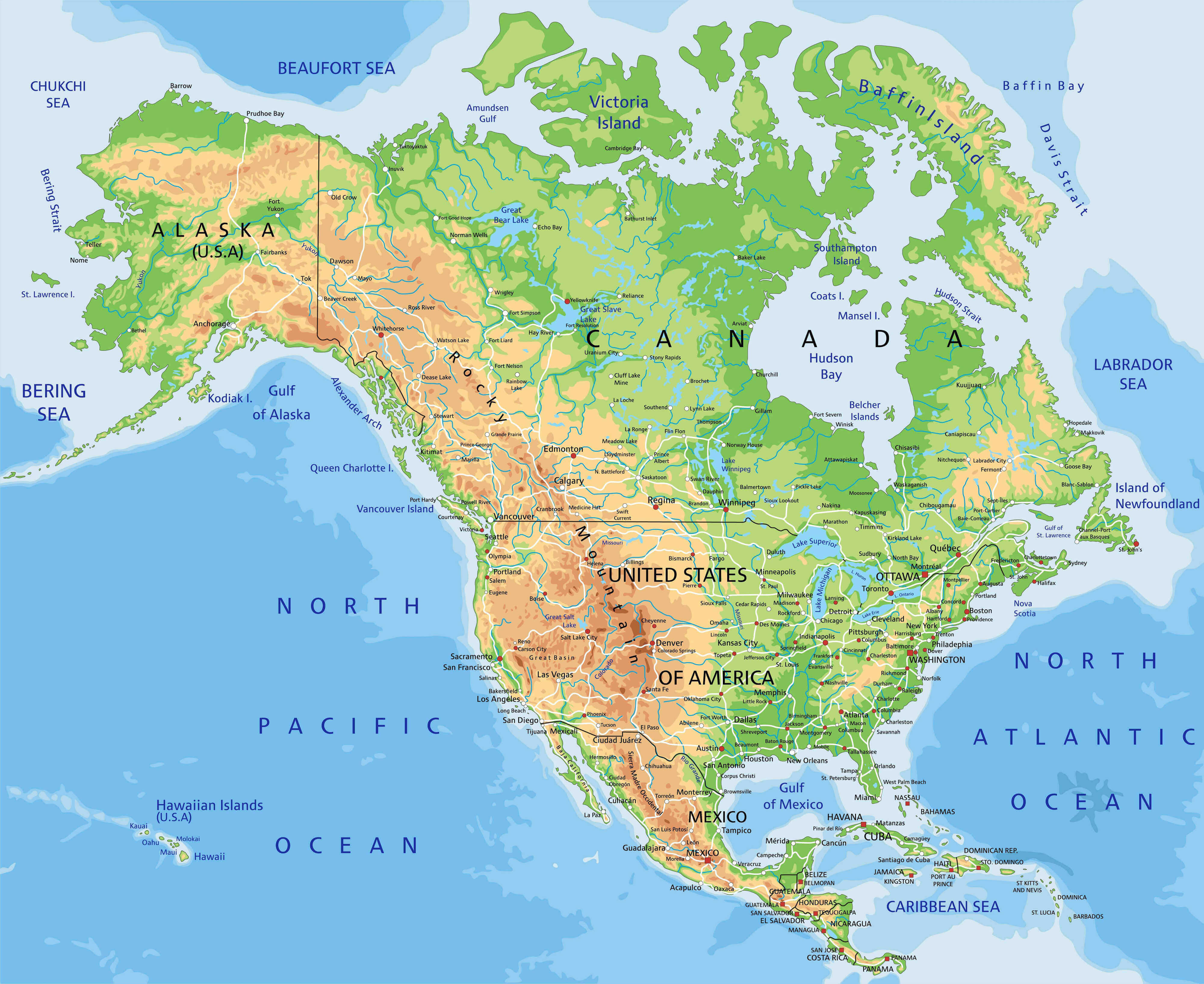 North America geographical relief map