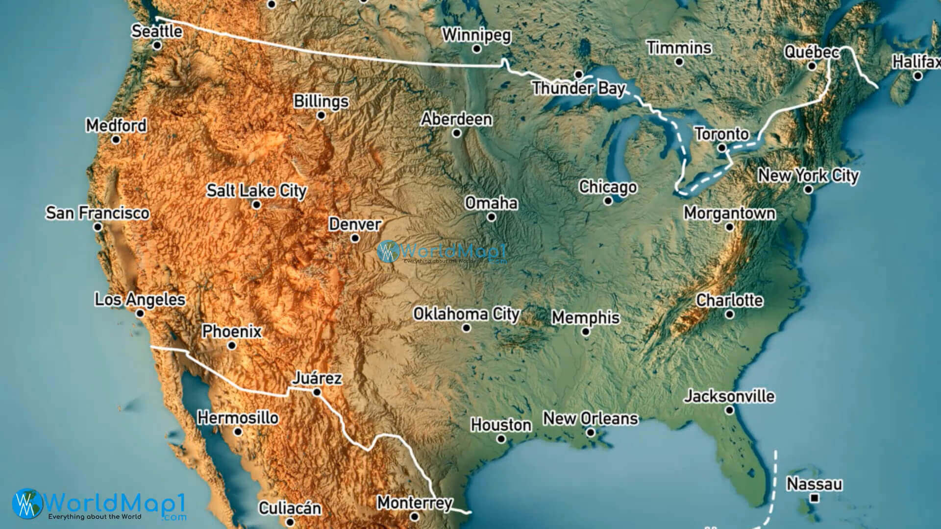 North America major cities USA Canada Mexico map