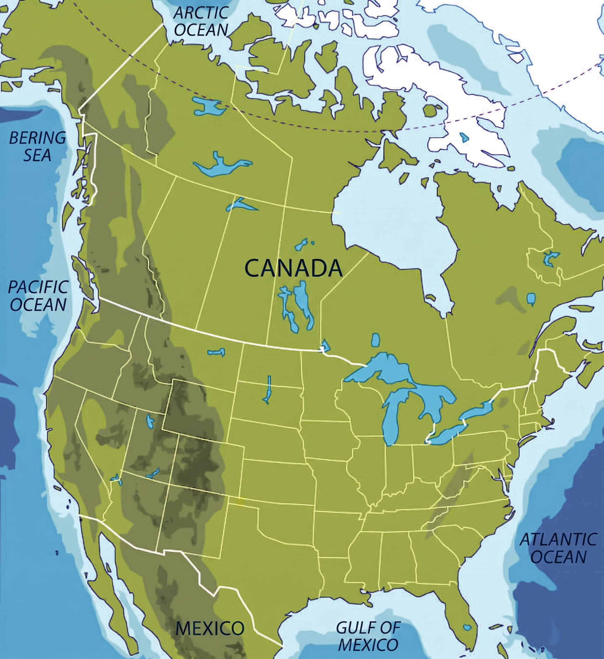North America physical outline map