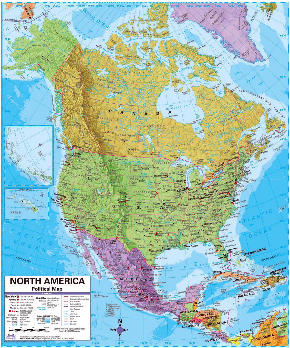 North America Countries Cities and Capitals Map