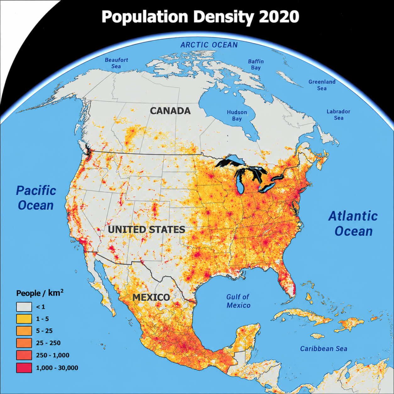 North America Population Density 2020 Map