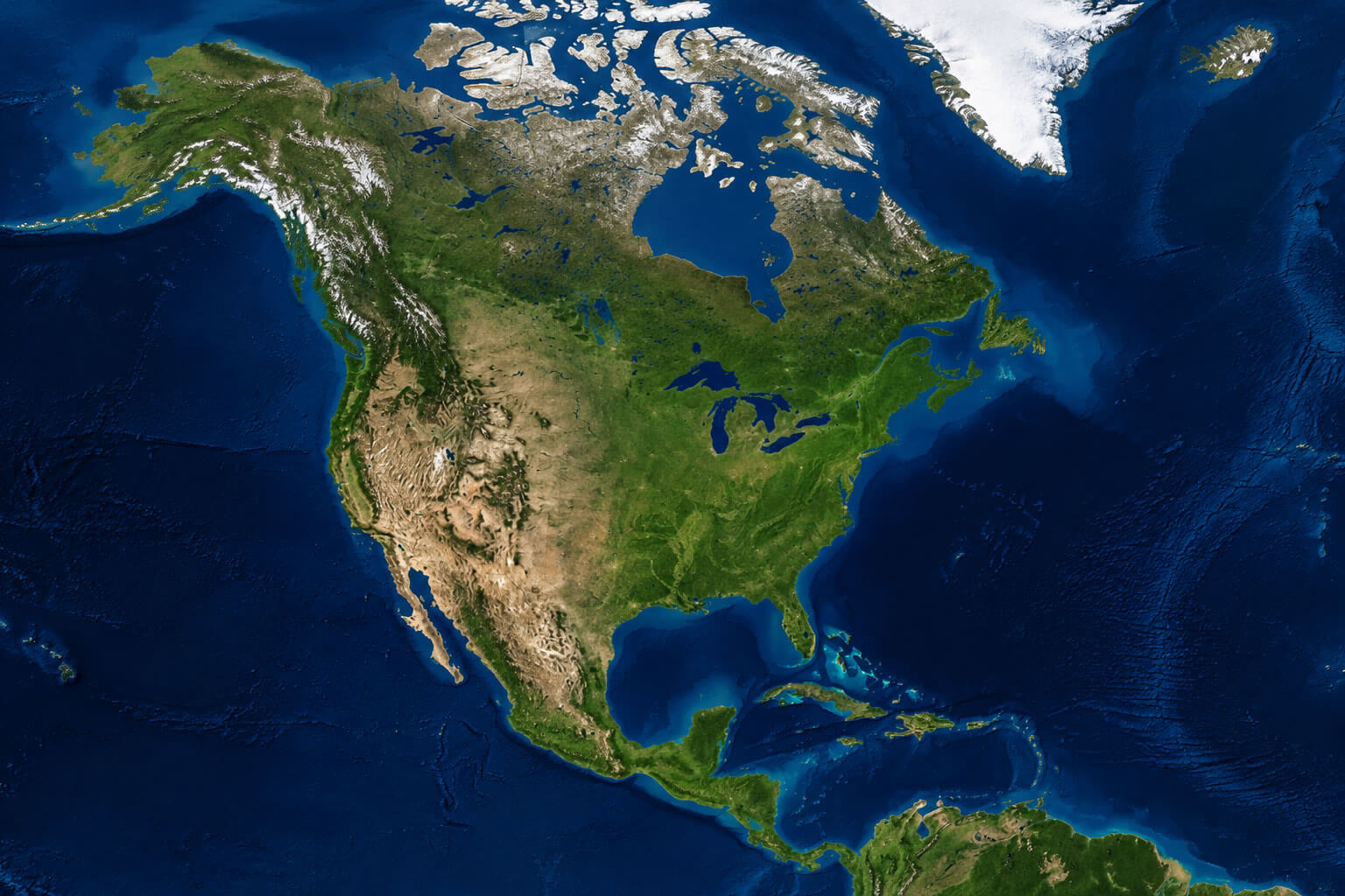 North America detailed satellite map