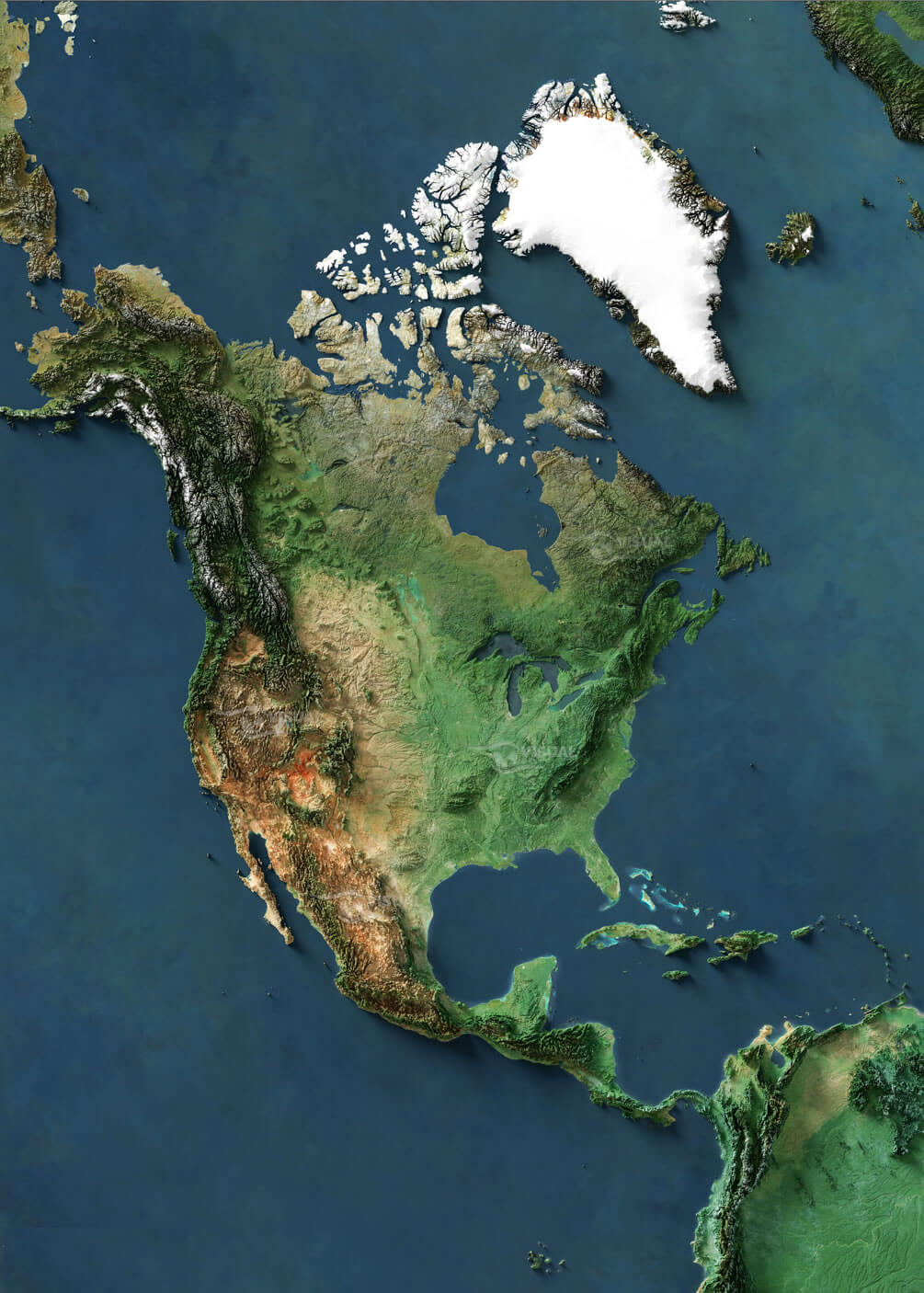 North America natural color satellite map