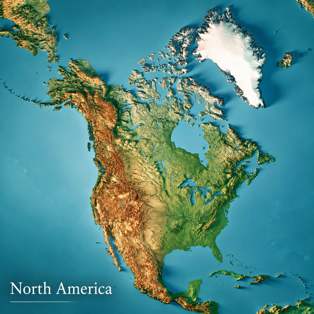 North America satellite physical map