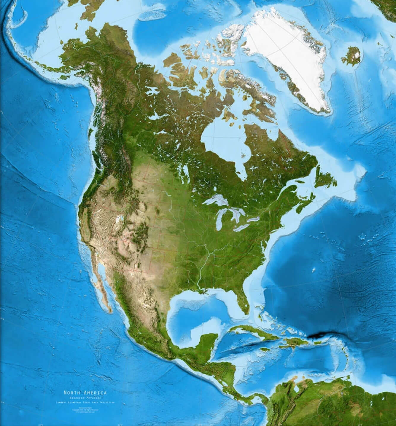 Satellite map of North America