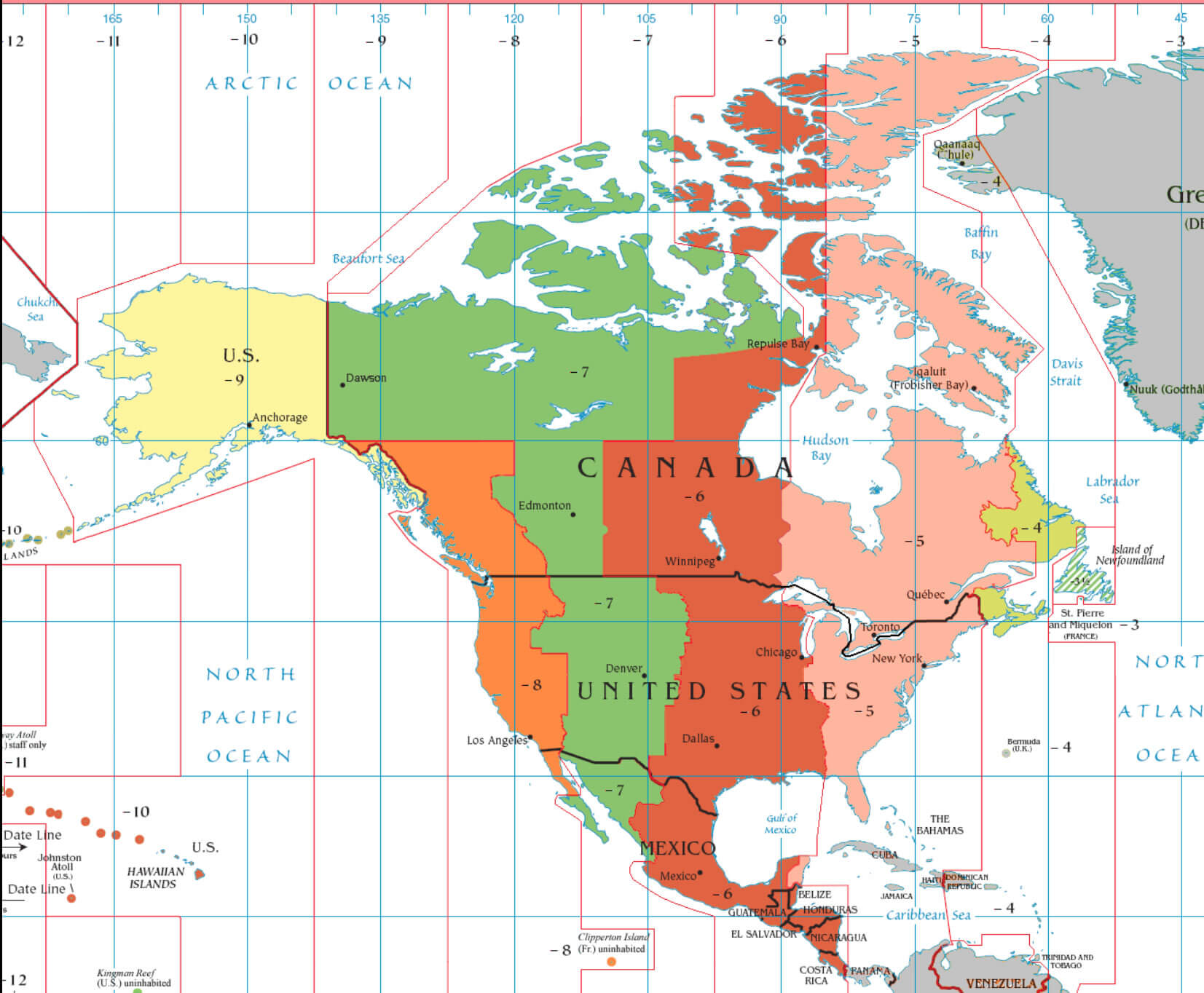 North America pacific time zone map