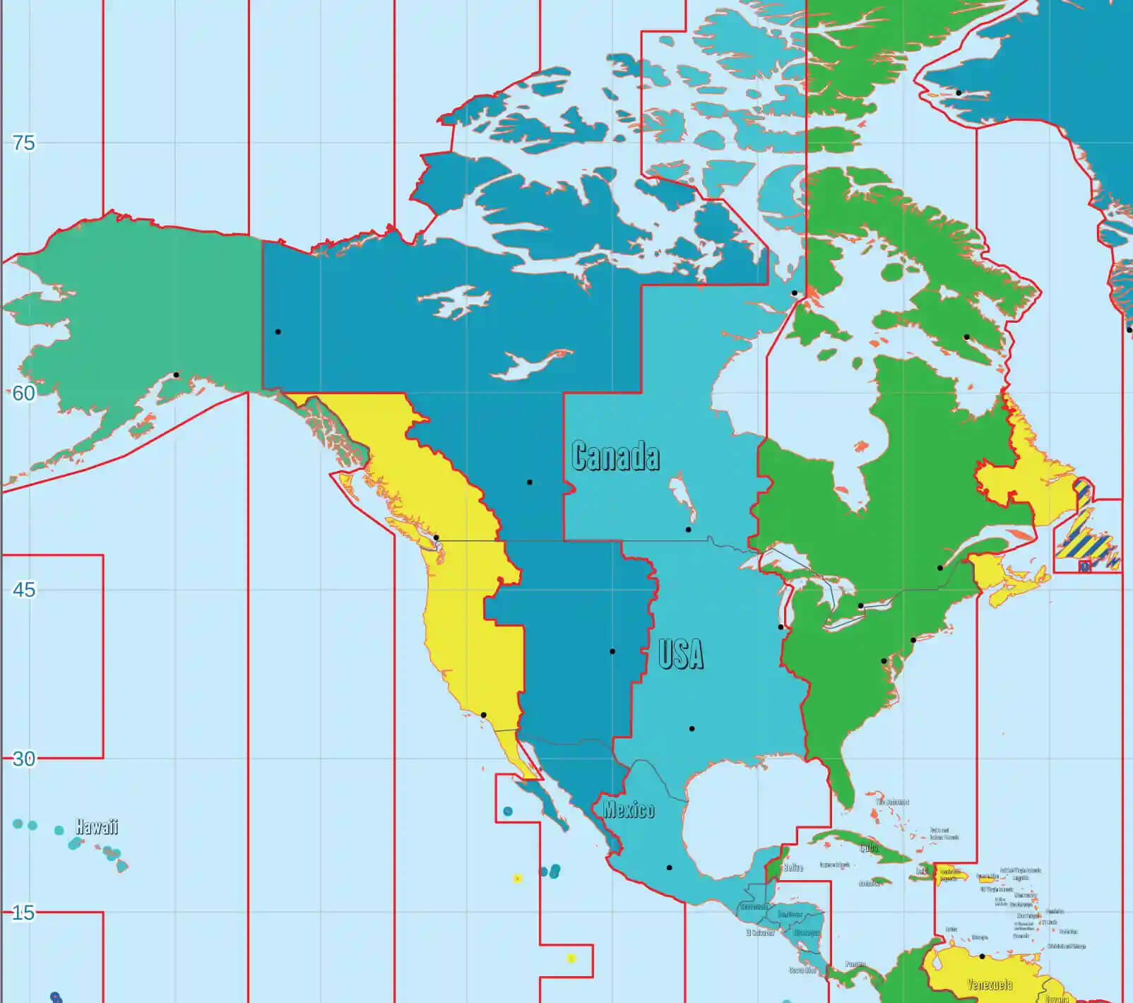 North America time zones USA Canada Mexico map