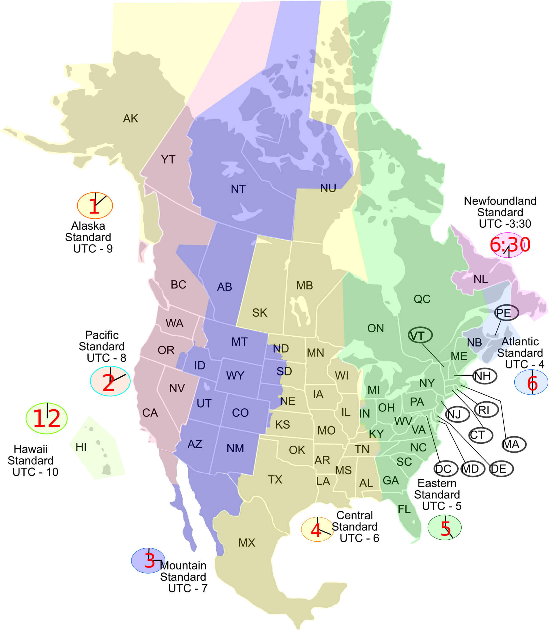 North America USA time zone boundaries map